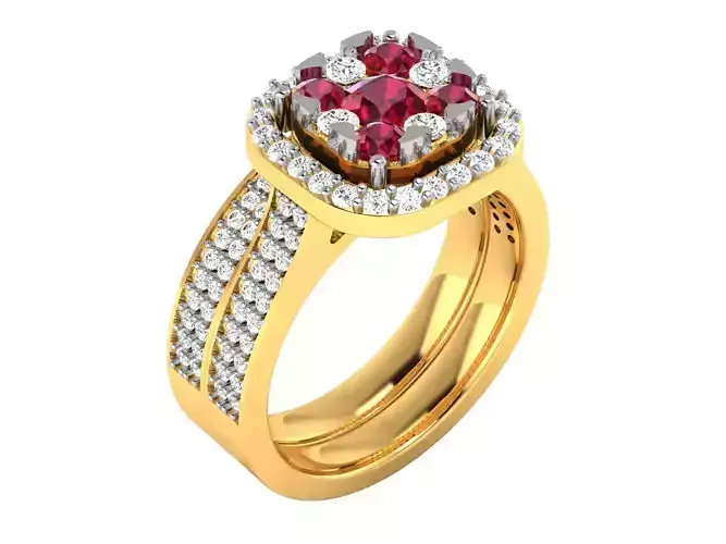Women Ruby Diamond Band Ring 3dm render detail