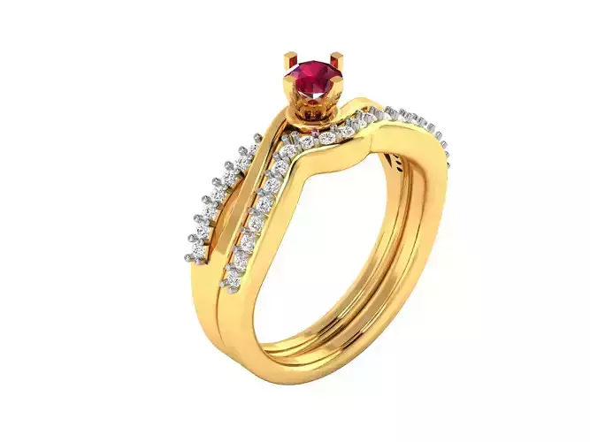 Women Diamond Ruby  Band Ring 3dm render detail