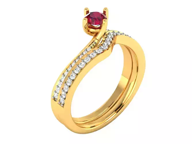 Women Diamond Ruby Band Ring 3dm render detail
