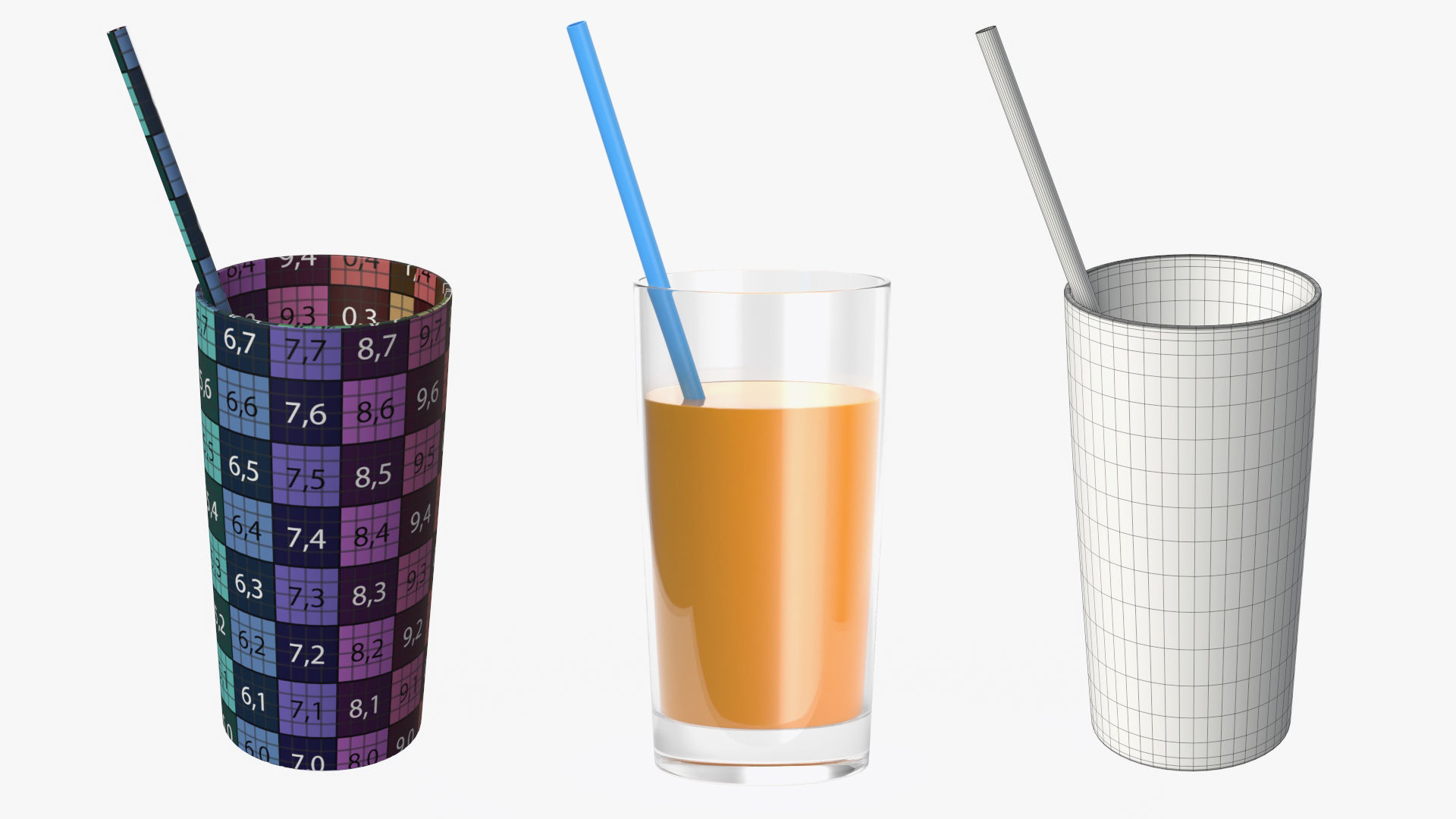 Glass set cocktail margarita martini wine champagne juice 3D model