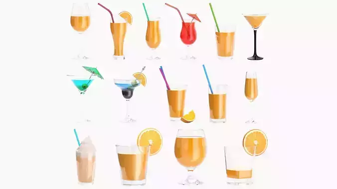 Glass set cocktail margarita martini wine champagne juice