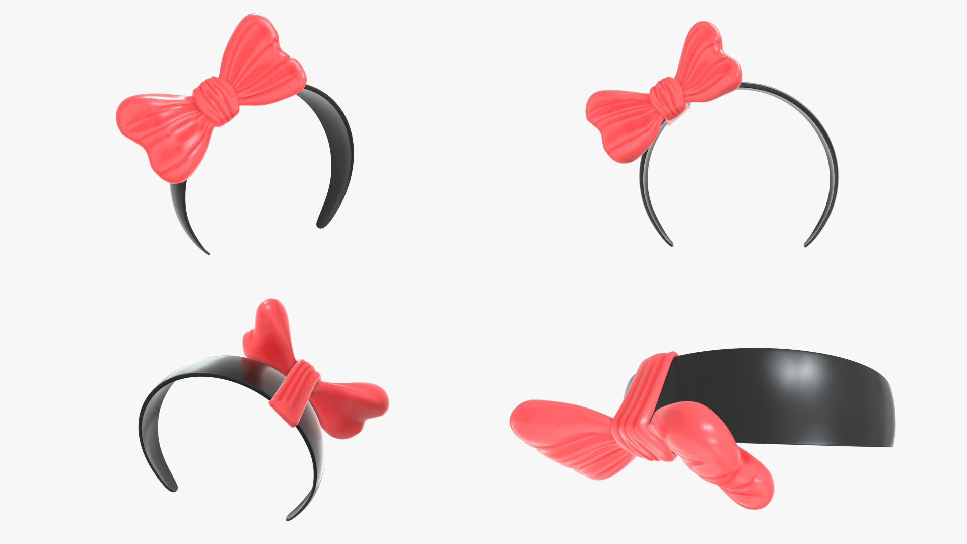 Headband set bunny cat deer ears horns devil bow heart 3D model_15