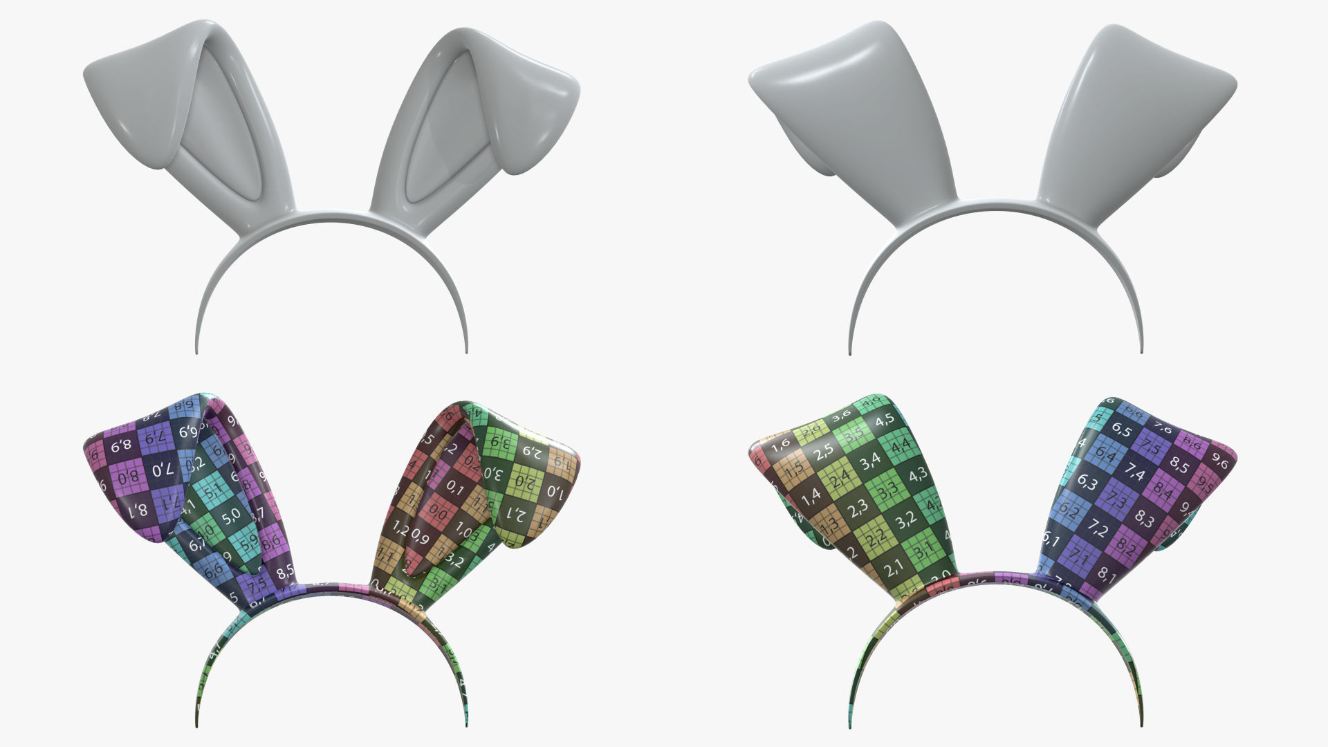 Headband set bunny cat deer ears horns devil bow heart 3D model_6