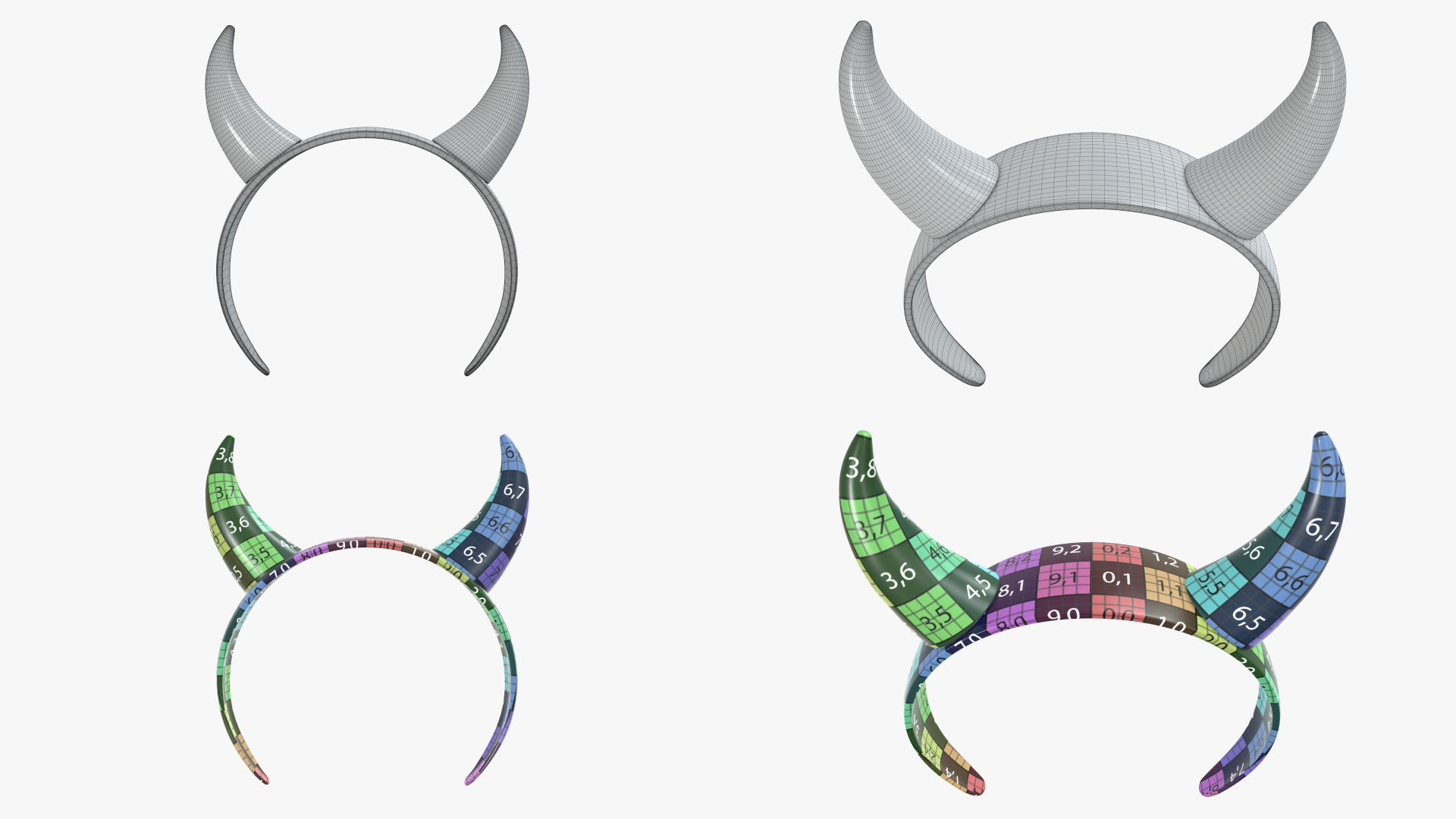 Headband set bunny cat deer ears horns devil bow heart 3D model_14