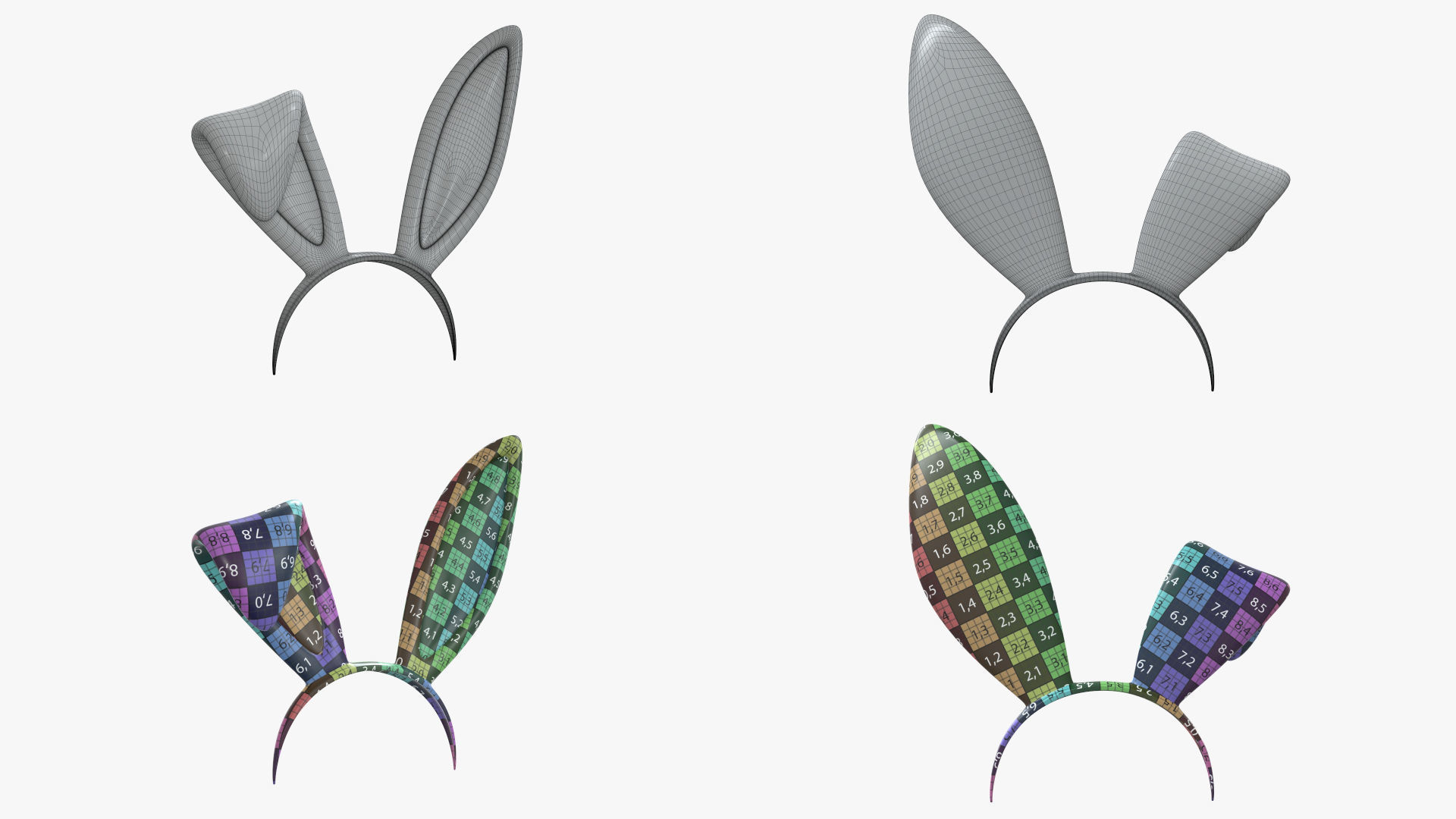 Headband set bunny cat deer ears horns devil bow heart 3D model_4