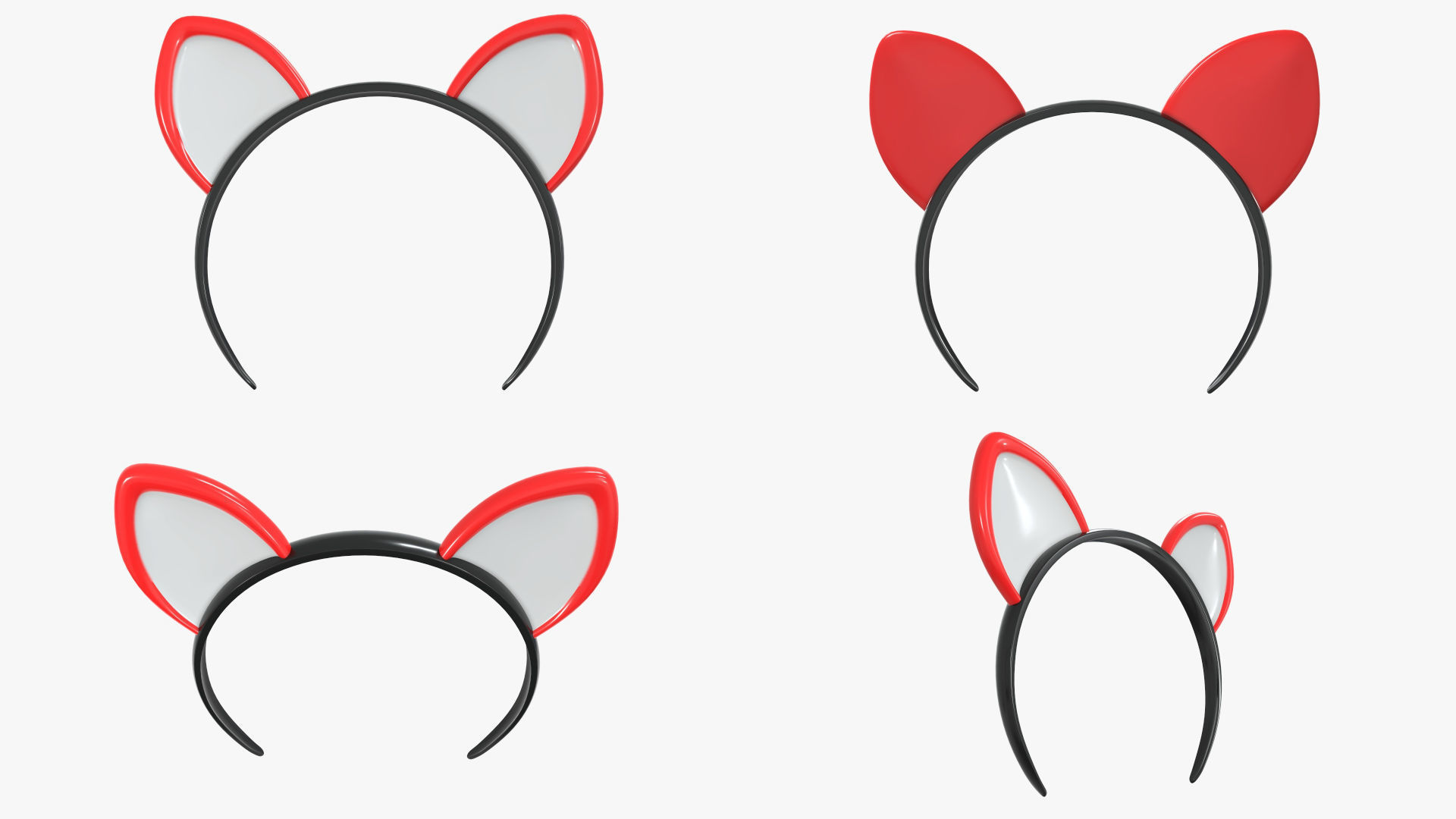 Headband set bunny cat deer ears horns devil bow heart 3D model_9
