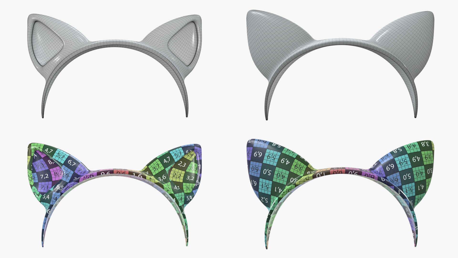 Headband set bunny cat deer ears horns devil bow heart 3D model_8