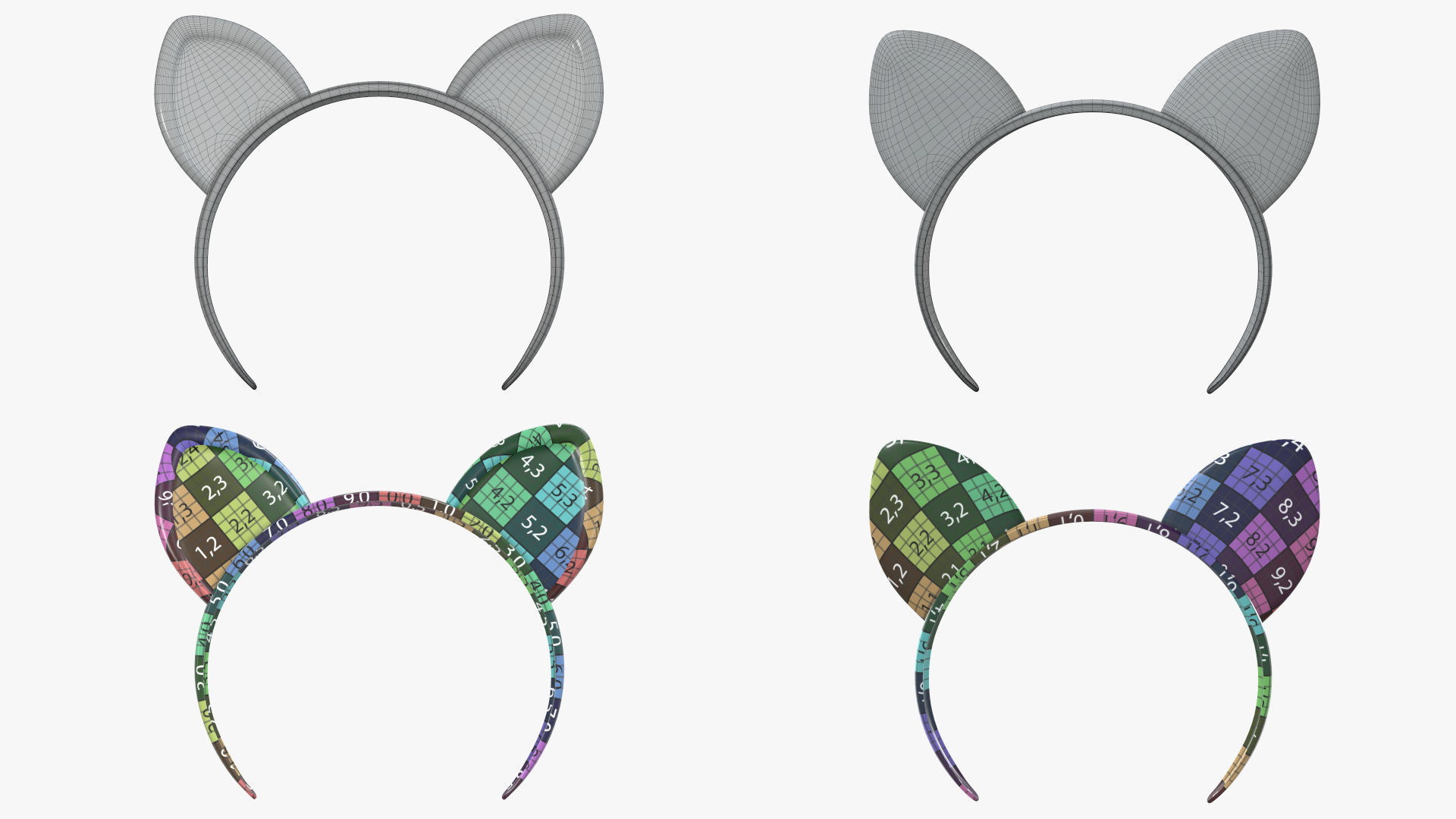 Headband set bunny cat deer ears horns devil bow heart 3D model_10