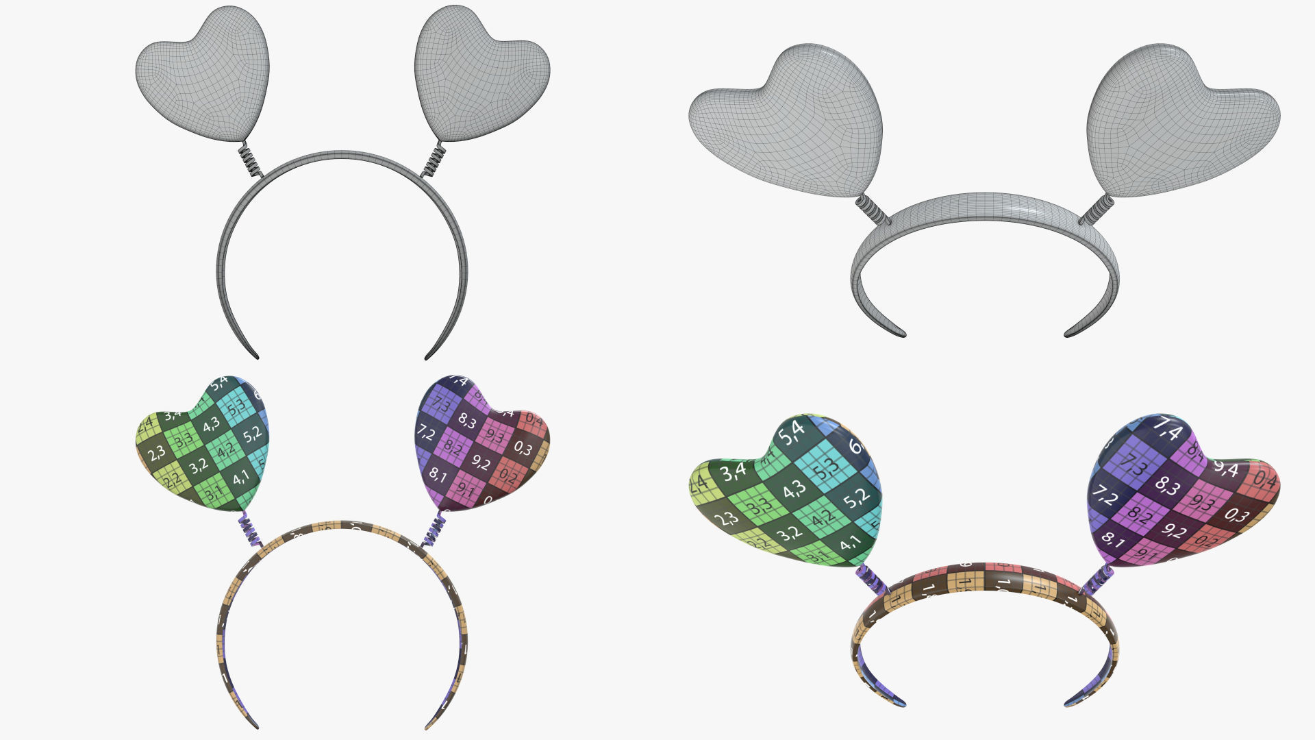 Headband set bunny cat deer ears horns devil bow heart 3D model_18