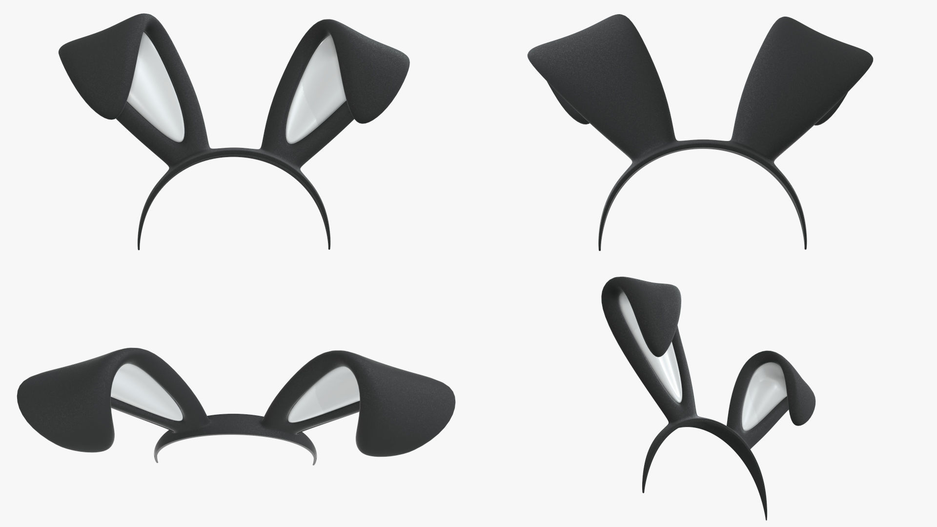 Headband set bunny cat deer ears horns devil bow heart 3D model_5