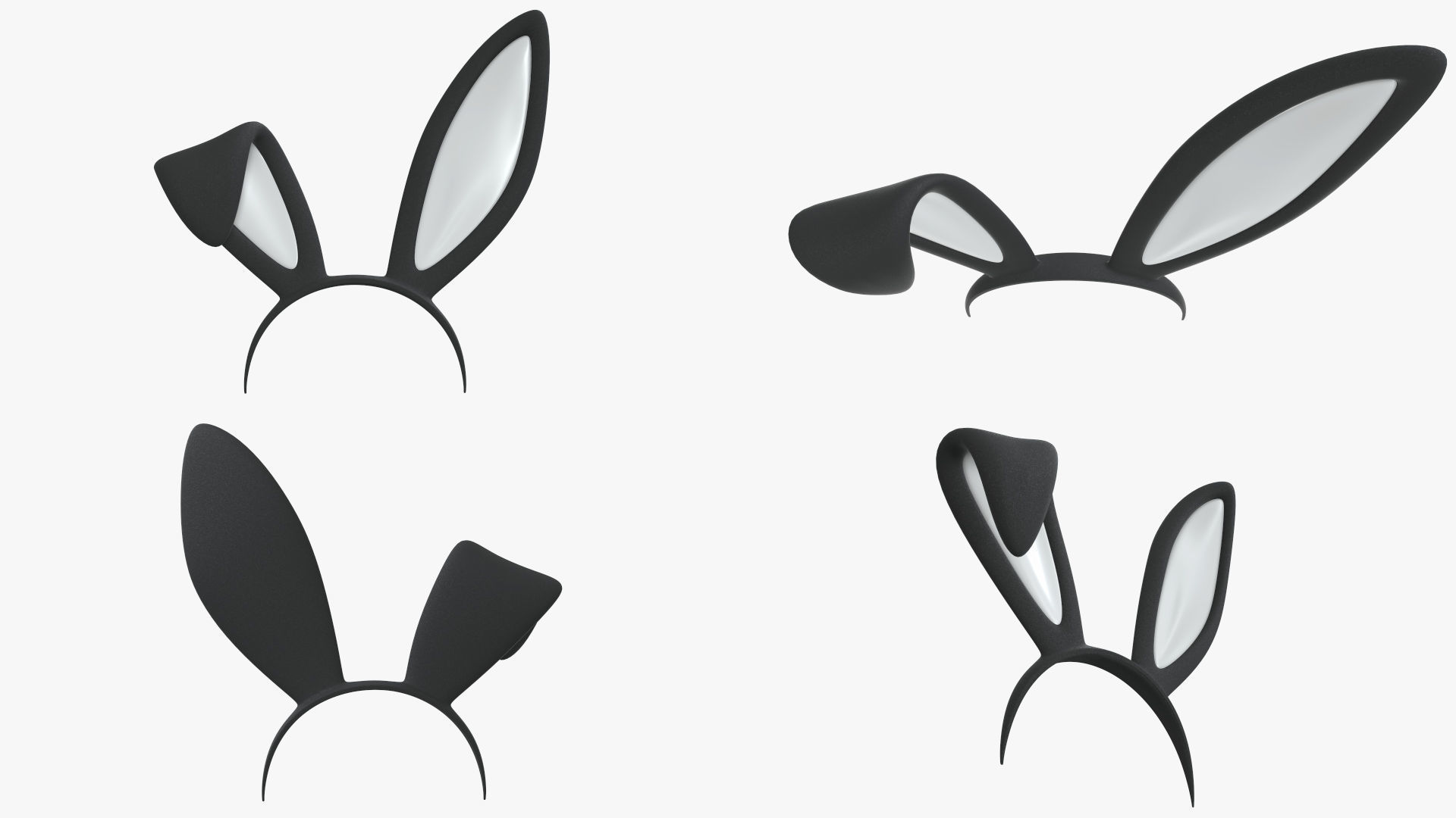 Headband set bunny cat deer ears horns devil bow heart 3D model_3