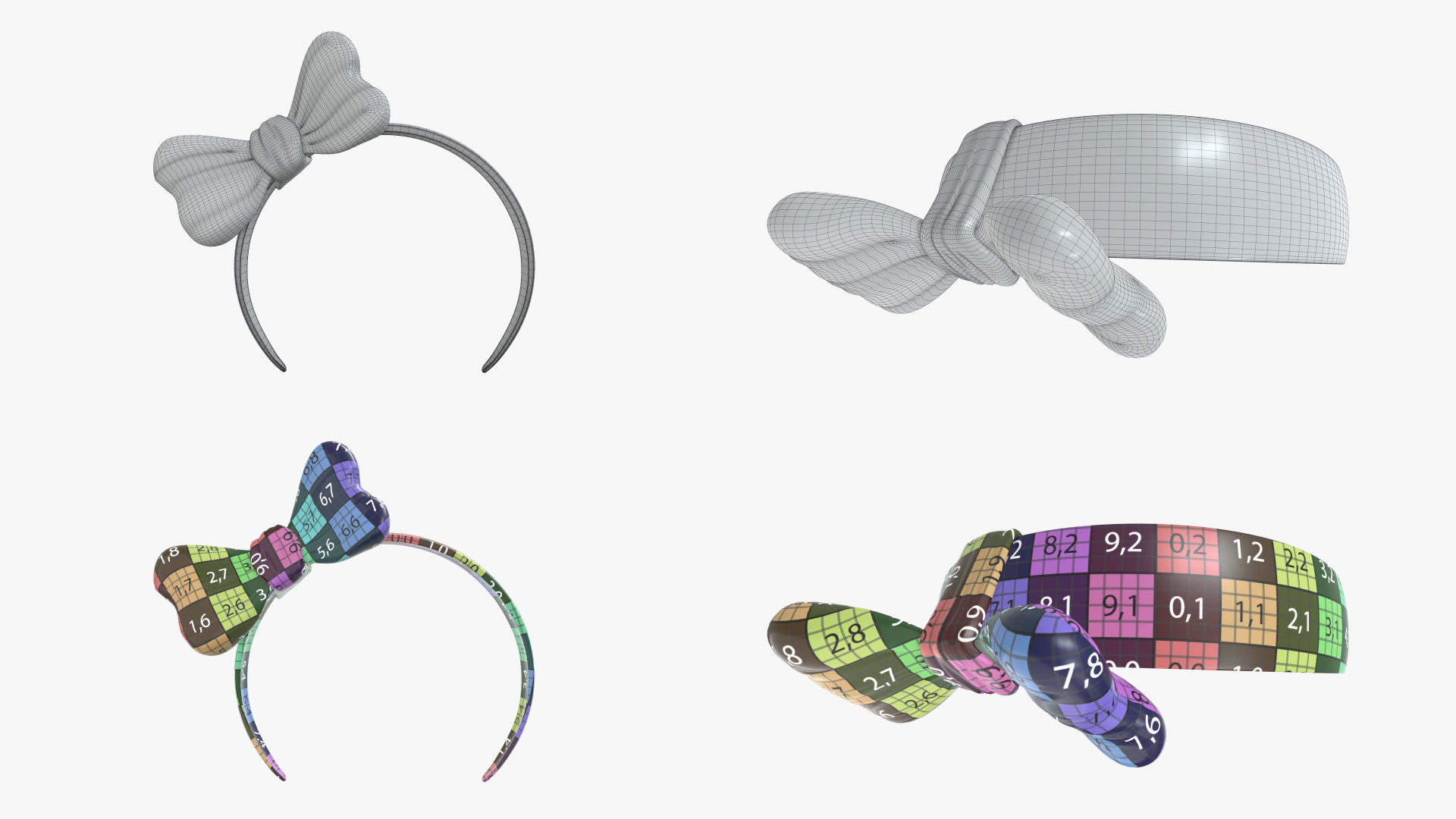 Headband set bunny cat deer ears horns devil bow heart 3D model_16