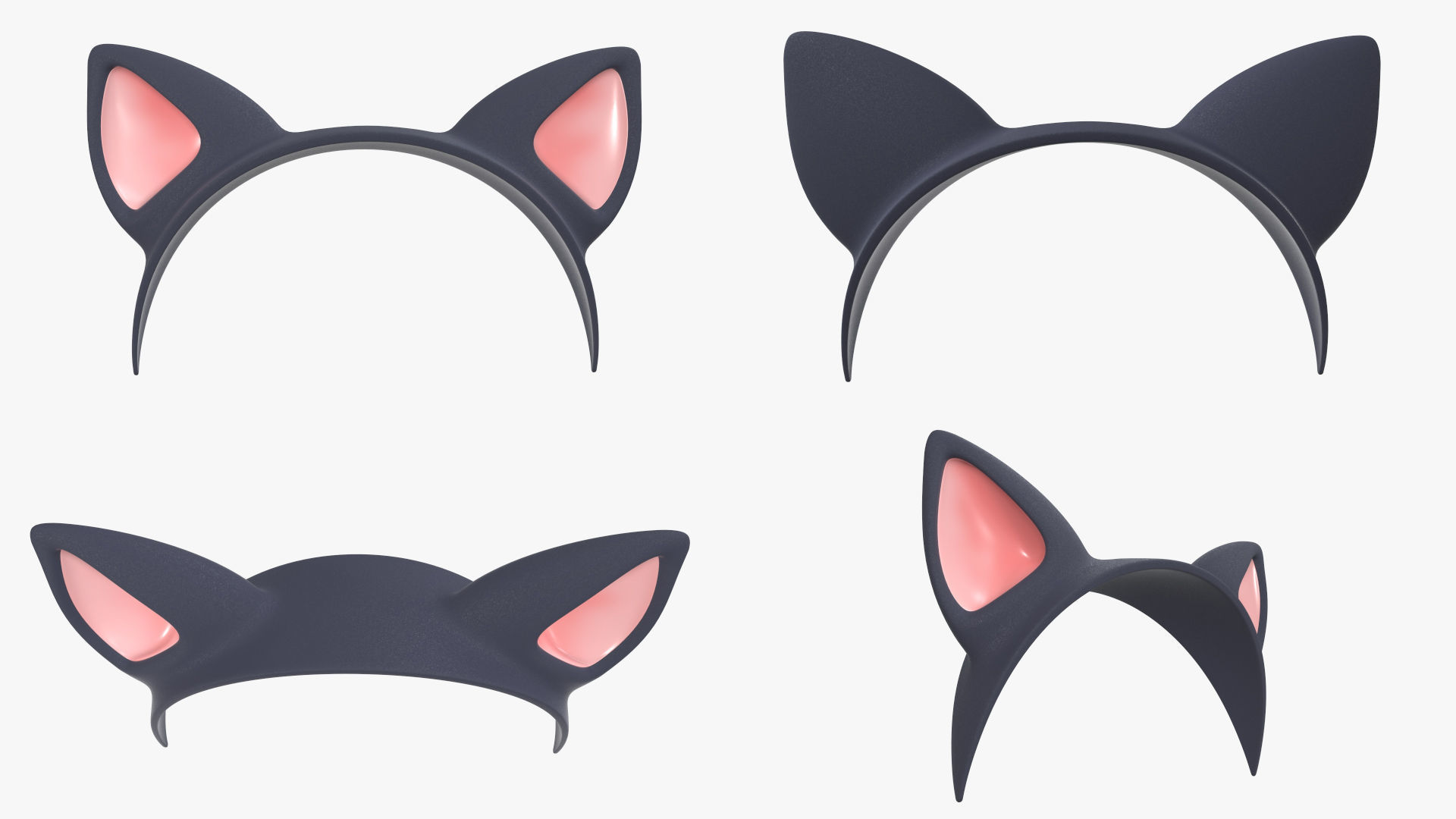 Headband set bunny cat deer ears horns devil bow heart 3D model_7