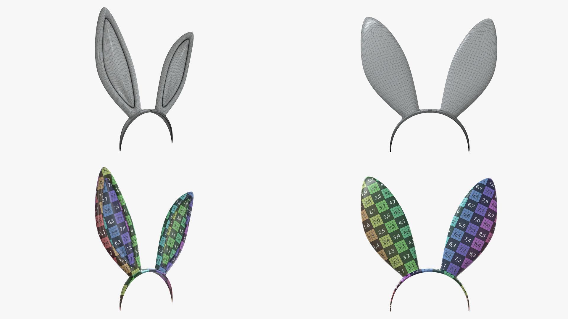 Headband set bunny cat deer ears horns devil bow heart 3D model_2