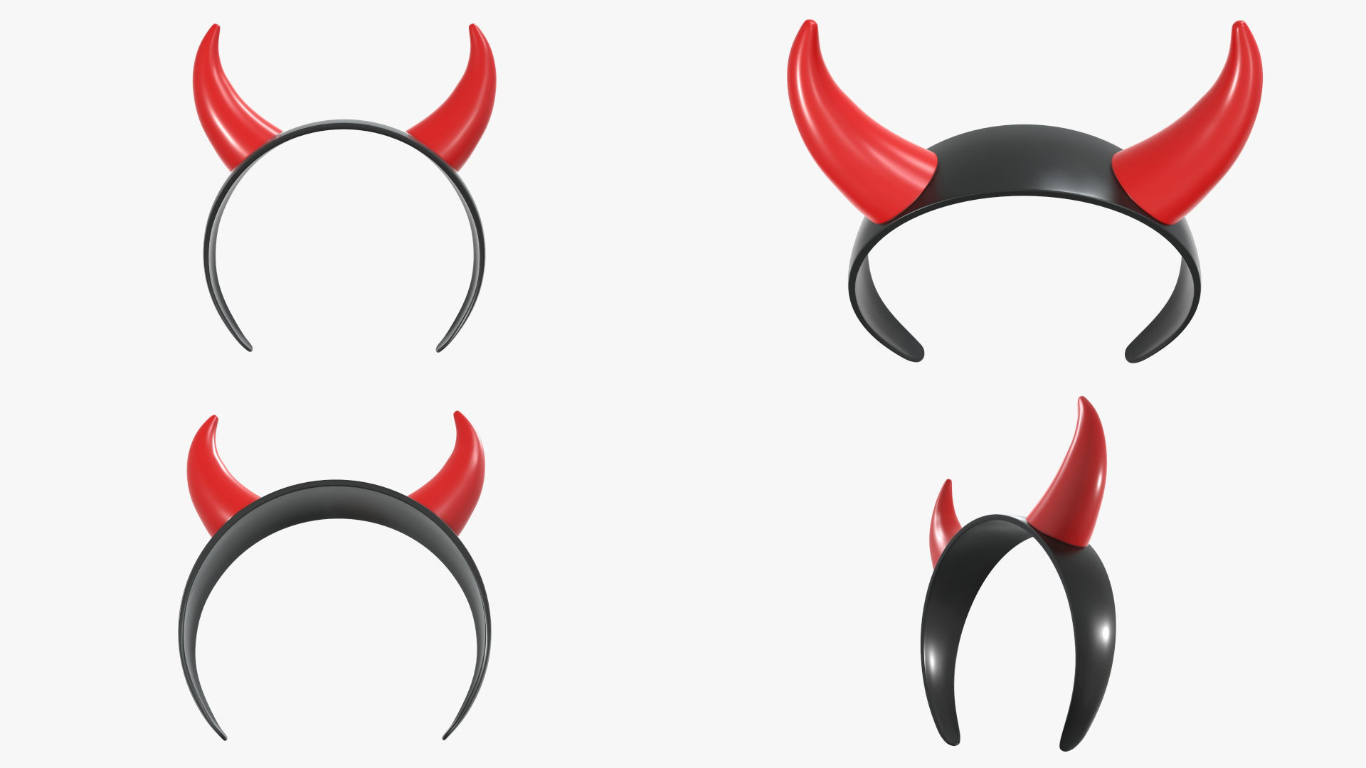 Headband set bunny cat deer ears horns devil bow heart 3D model_13