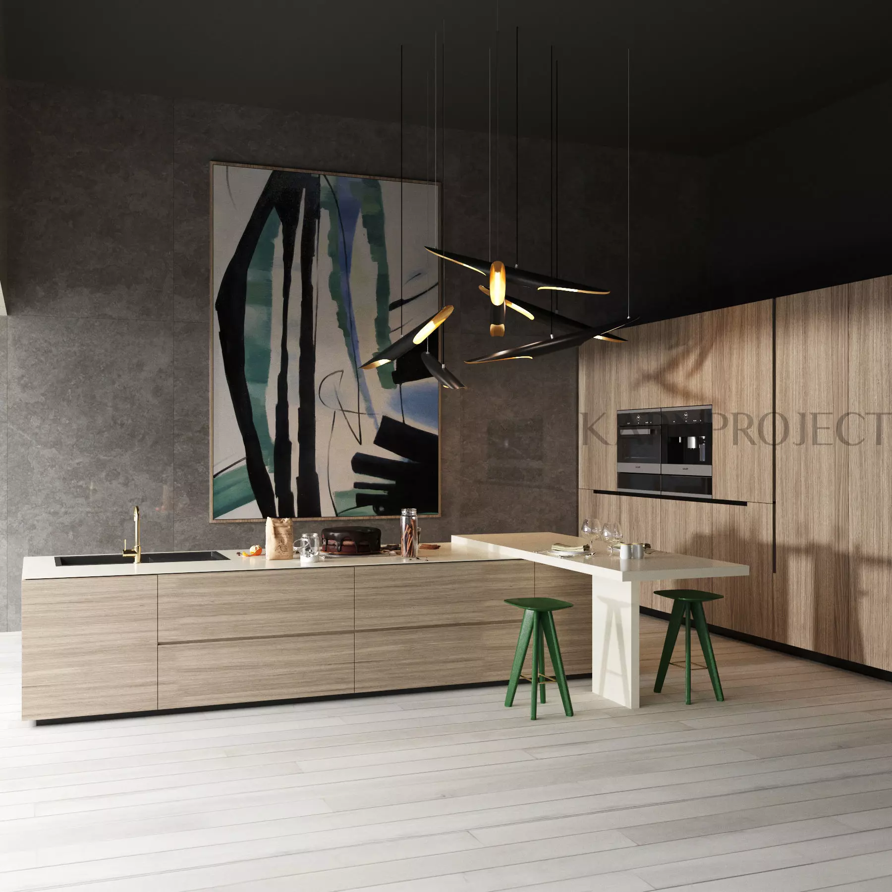 Kitchen Set and Island with Modern Style 3D model_0