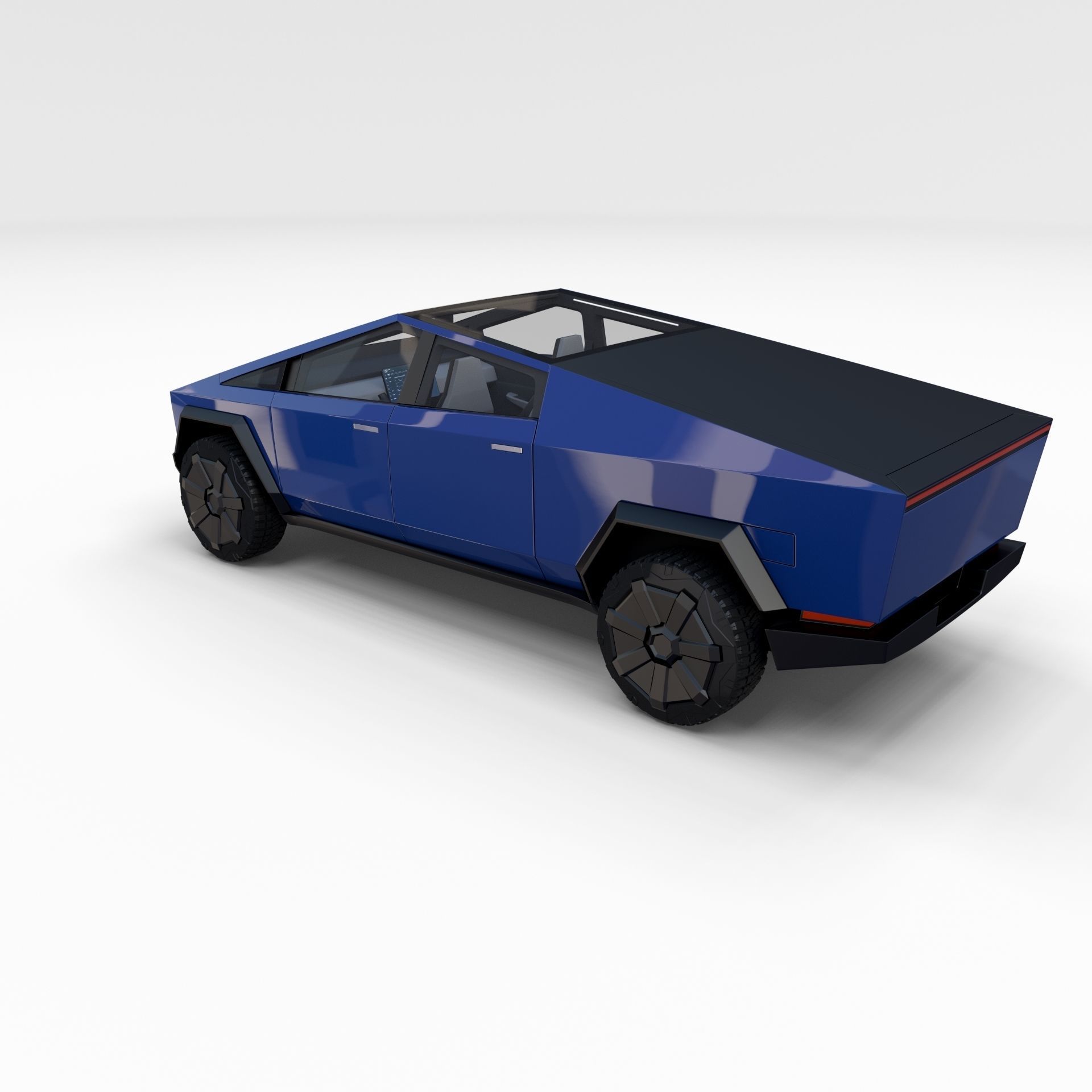 Tesla Cybertruck with chassis and interior Blue 3D model_8