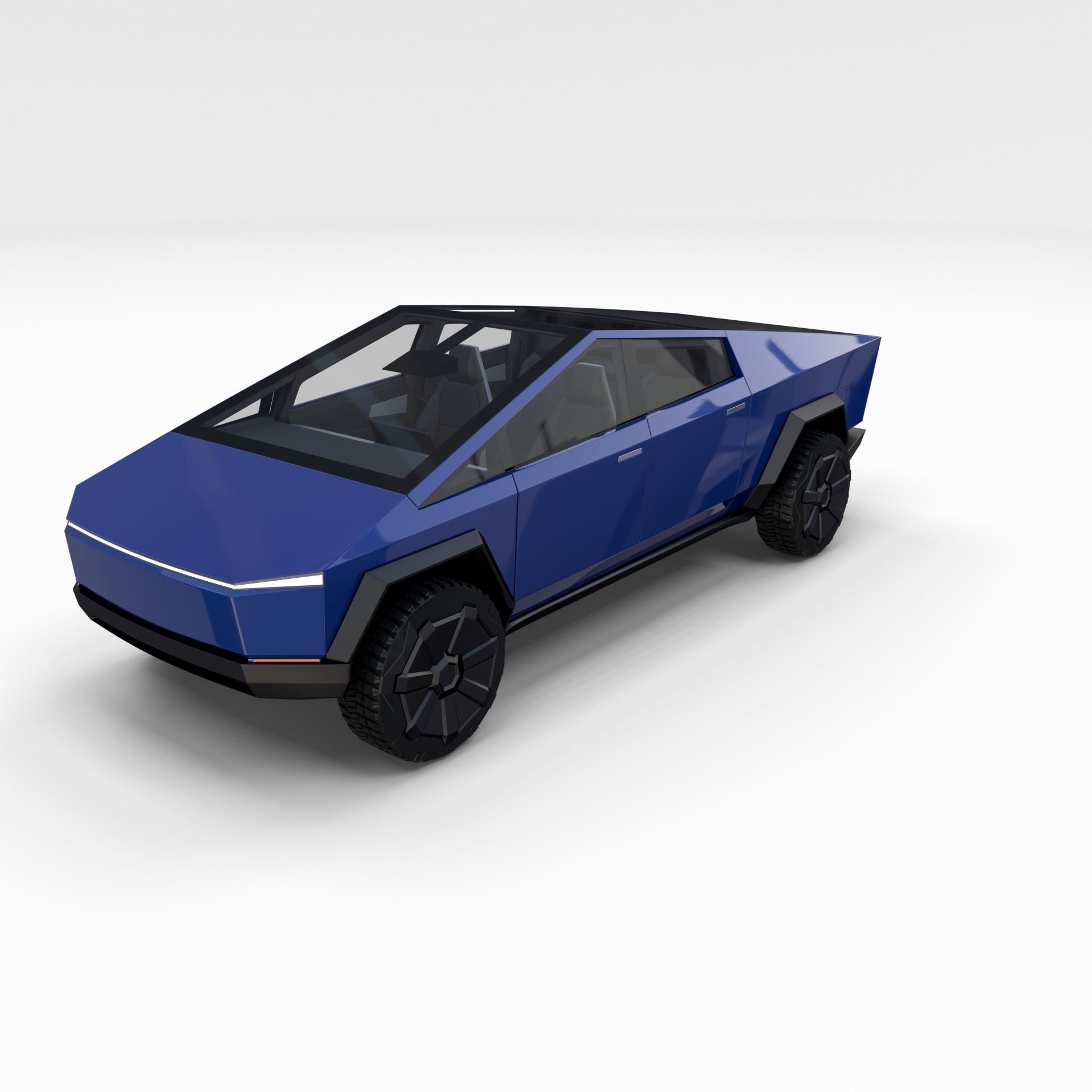 Tesla Cybertruck with chassis and interior Blue 3D model_7
