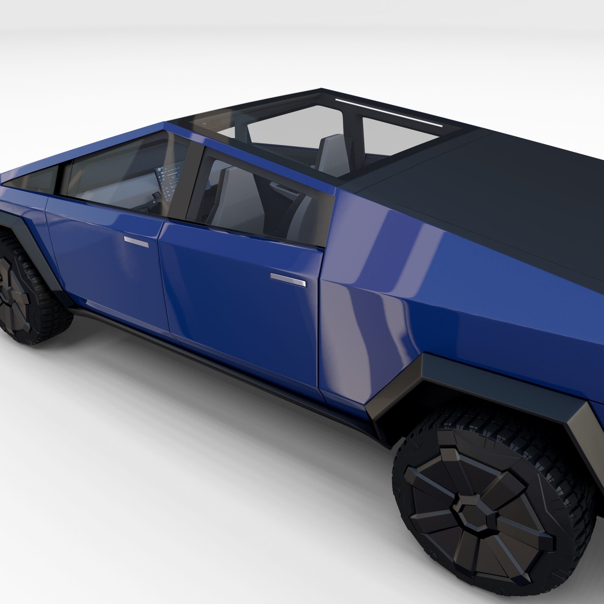 Tesla Cybertruck with chassis and interior Blue 3D model_13