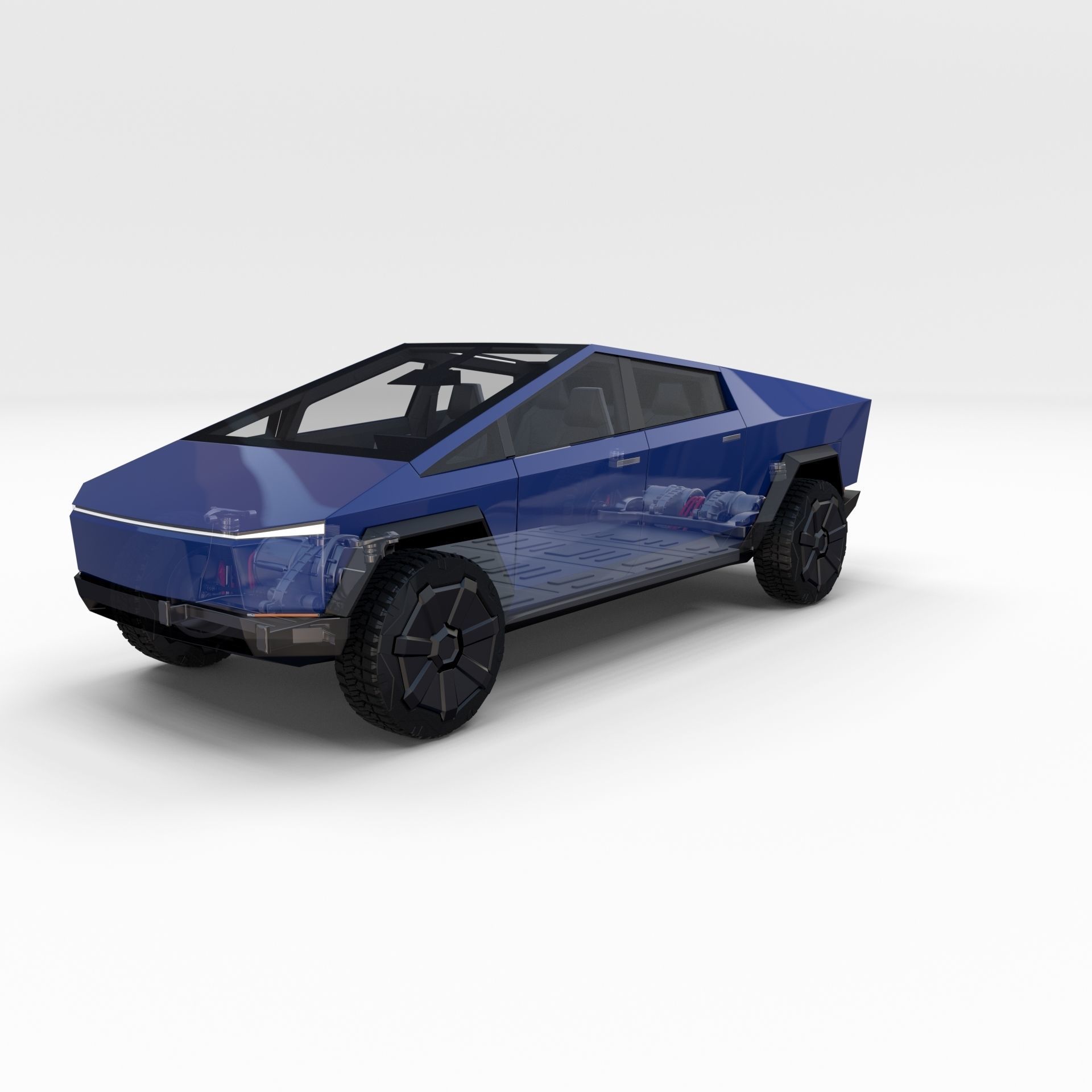Tesla Cybertruck with chassis and interior Blue 3D model_40