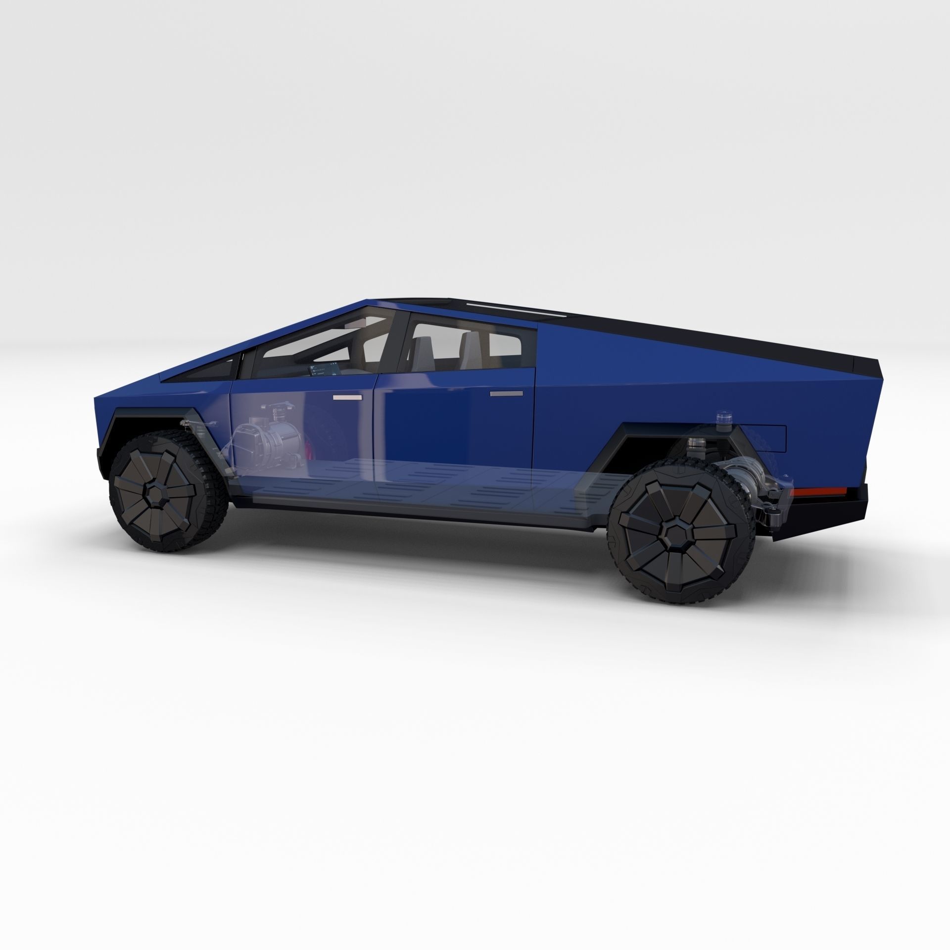 Tesla Cybertruck with chassis and interior Blue 3D model_41