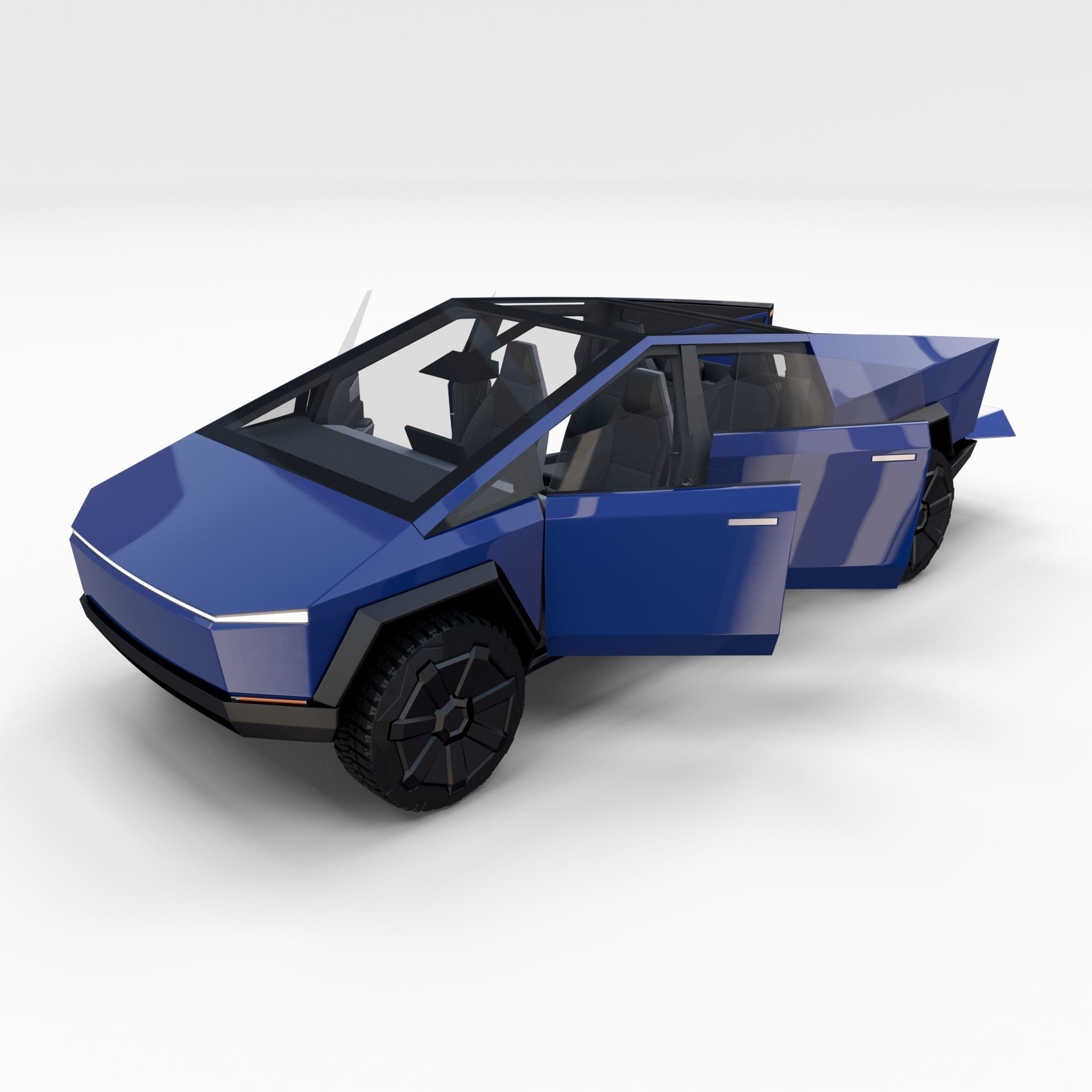 Tesla Cybertruck with chassis and interior Blue 3D model_1