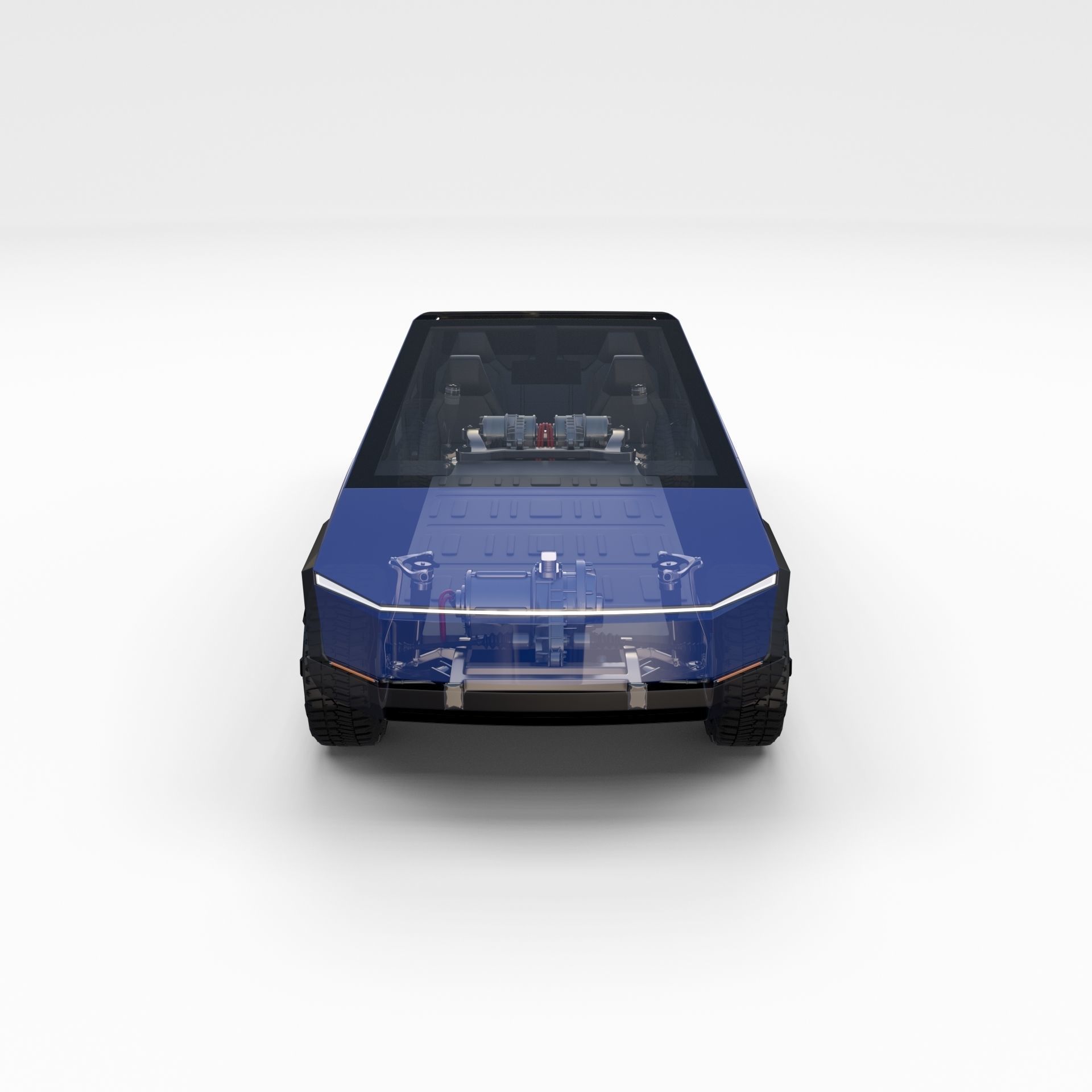 Tesla Cybertruck with chassis and interior Blue 3D model_46