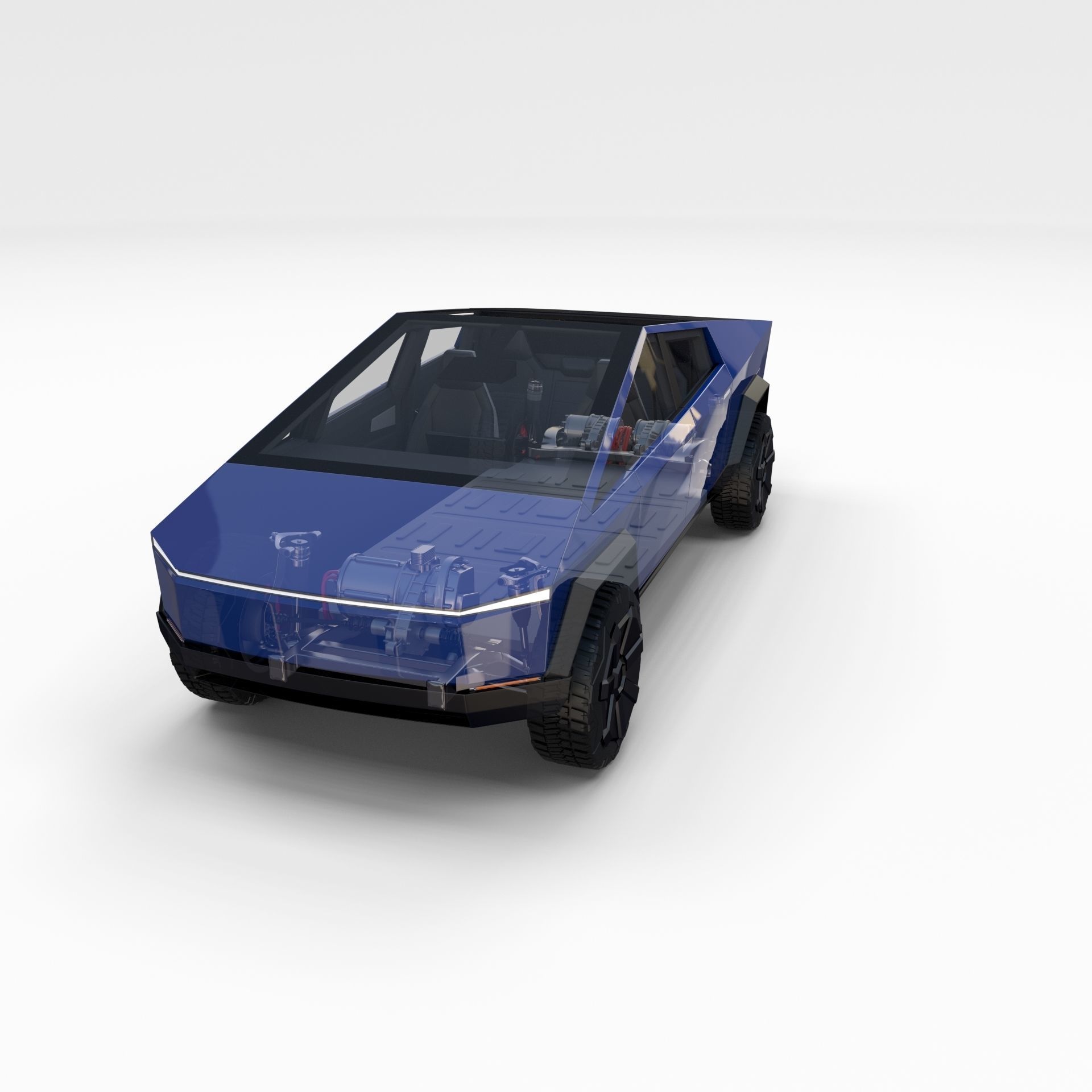 Tesla Cybertruck with chassis and interior Blue 3D model_43