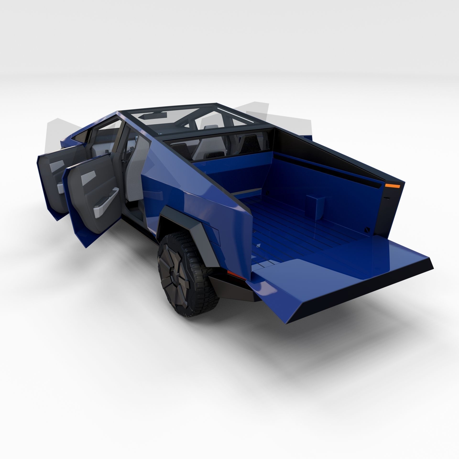 Tesla Cybertruck with chassis and interior Blue 3D model_25