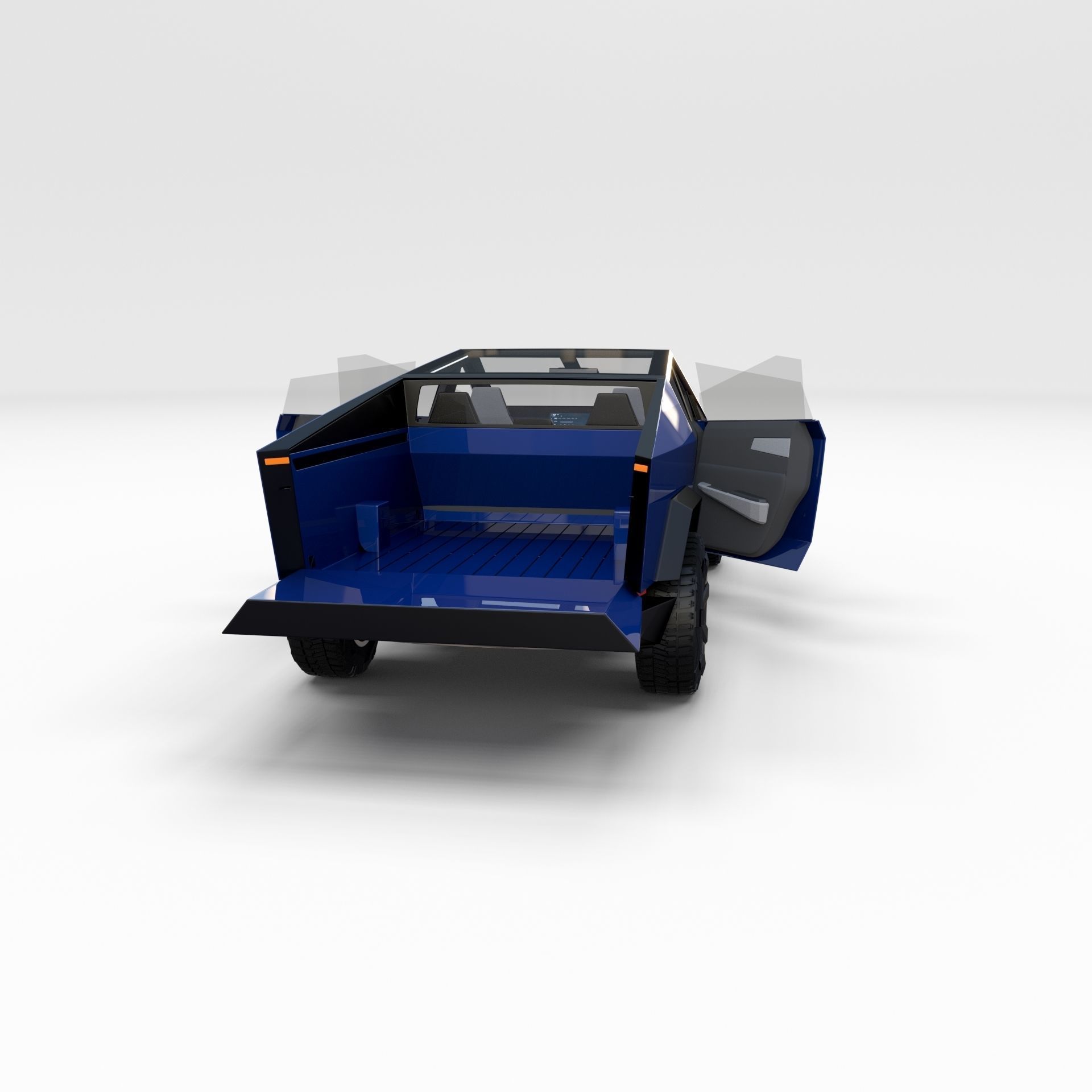 Tesla Cybertruck with chassis and interior Blue 3D model_18