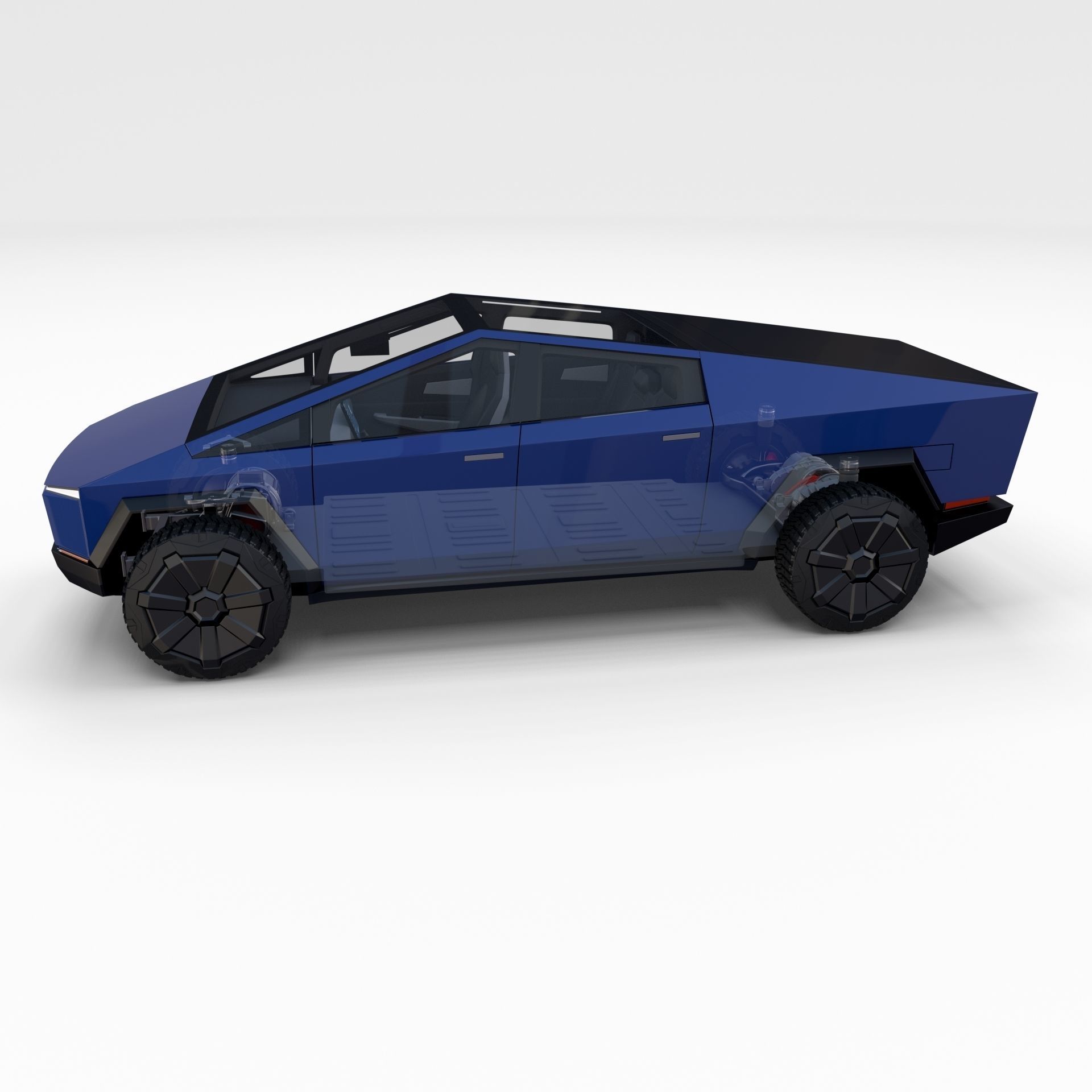 Tesla Cybertruck with chassis and interior Blue 3D model_44