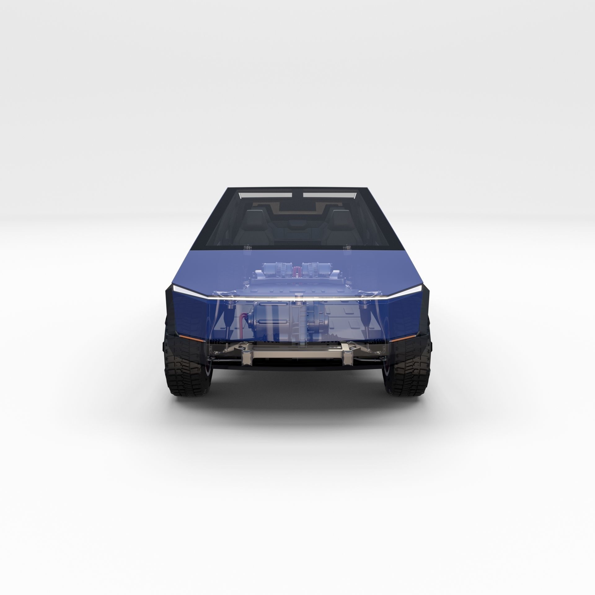 Tesla Cybertruck with chassis and interior Blue 3D model_39