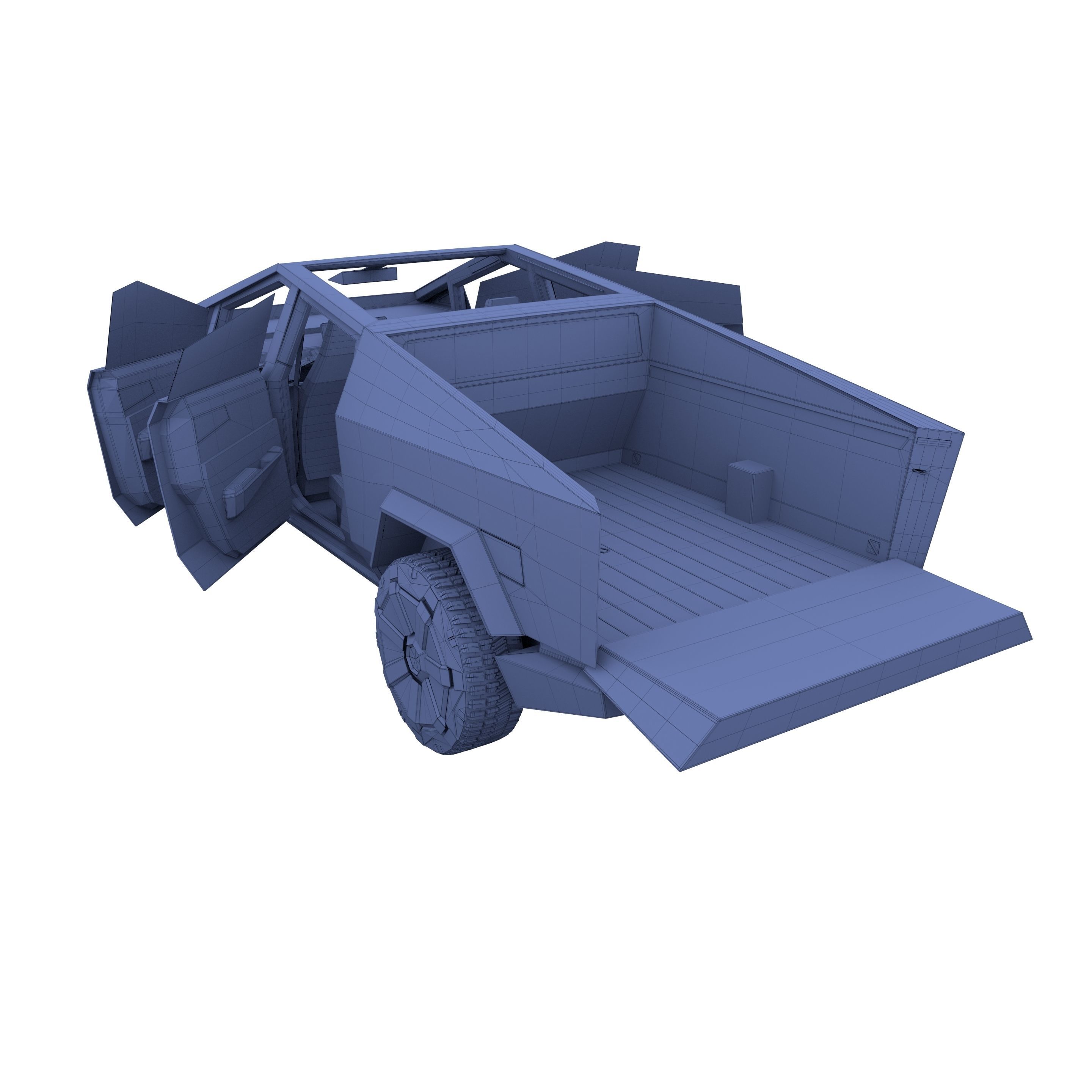 Tesla Cybertruck with chassis and interior Blue 3D model_37