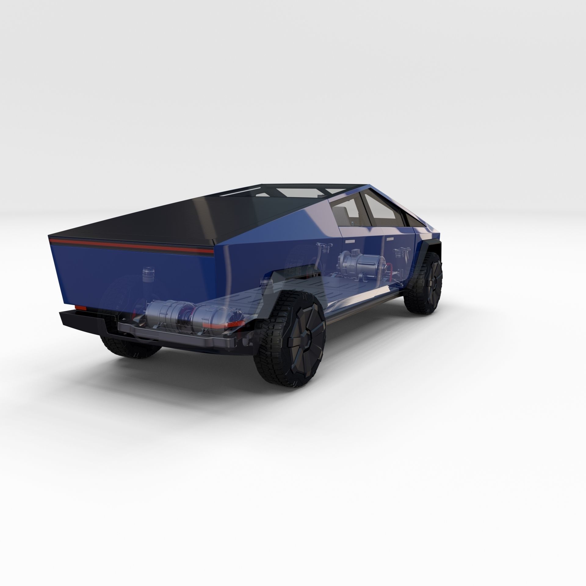 Tesla Cybertruck with chassis and interior Blue 3D model_42
