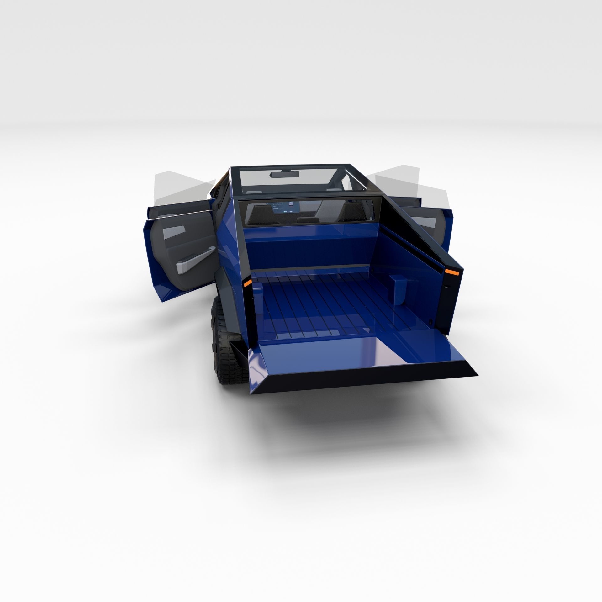 Tesla Cybertruck with chassis and interior Blue 3D model_22