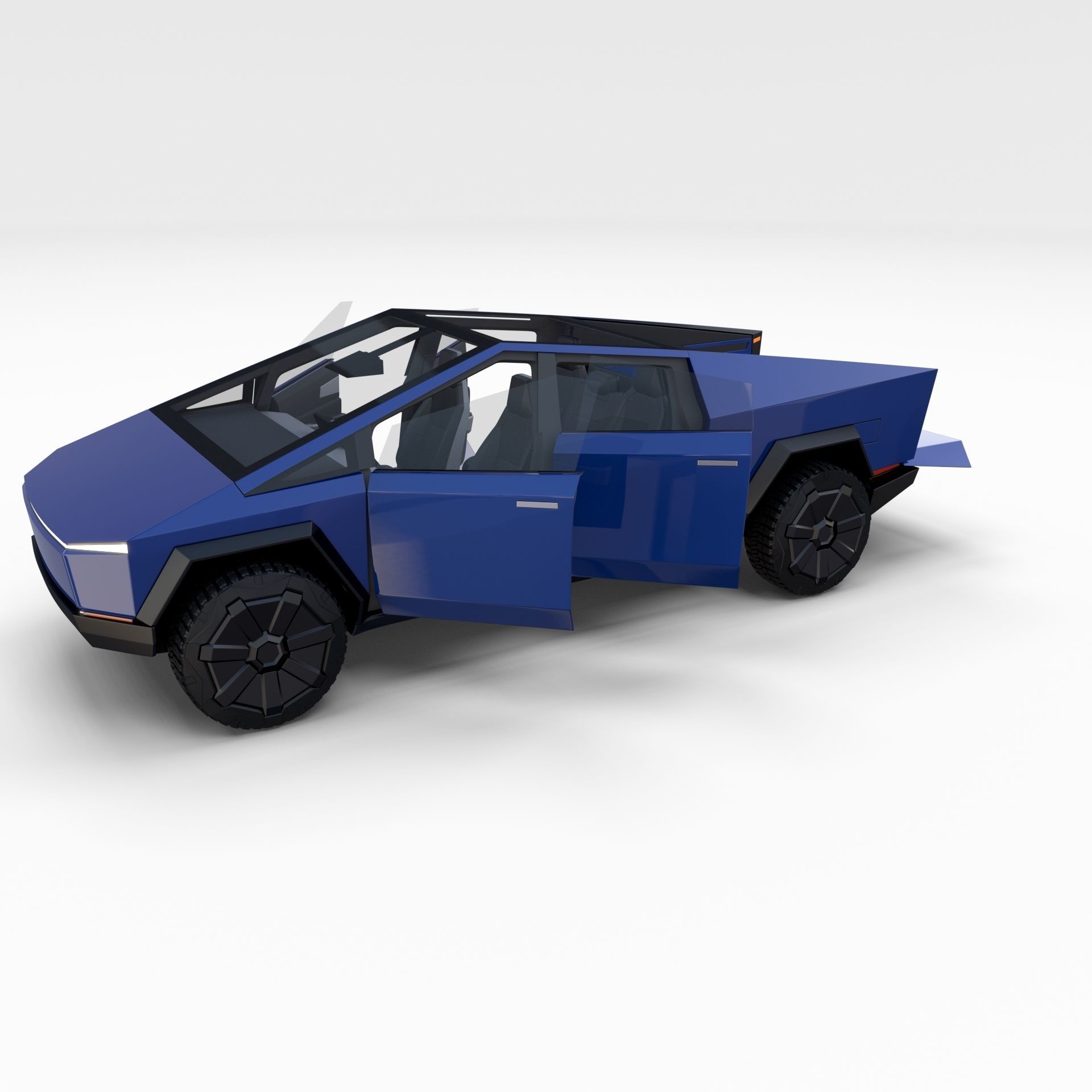 Tesla Cybertruck with chassis and interior Blue 3D model_20