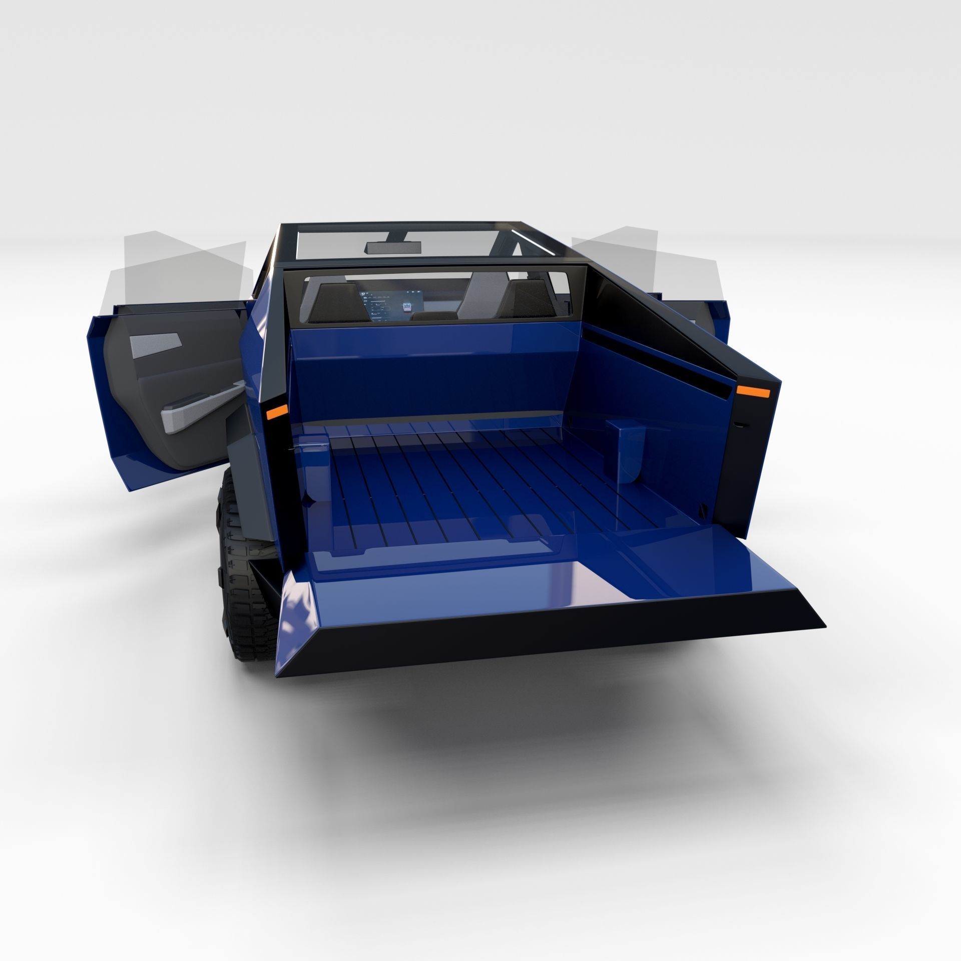 Tesla Cybertruck with chassis and interior Blue 3D model_23