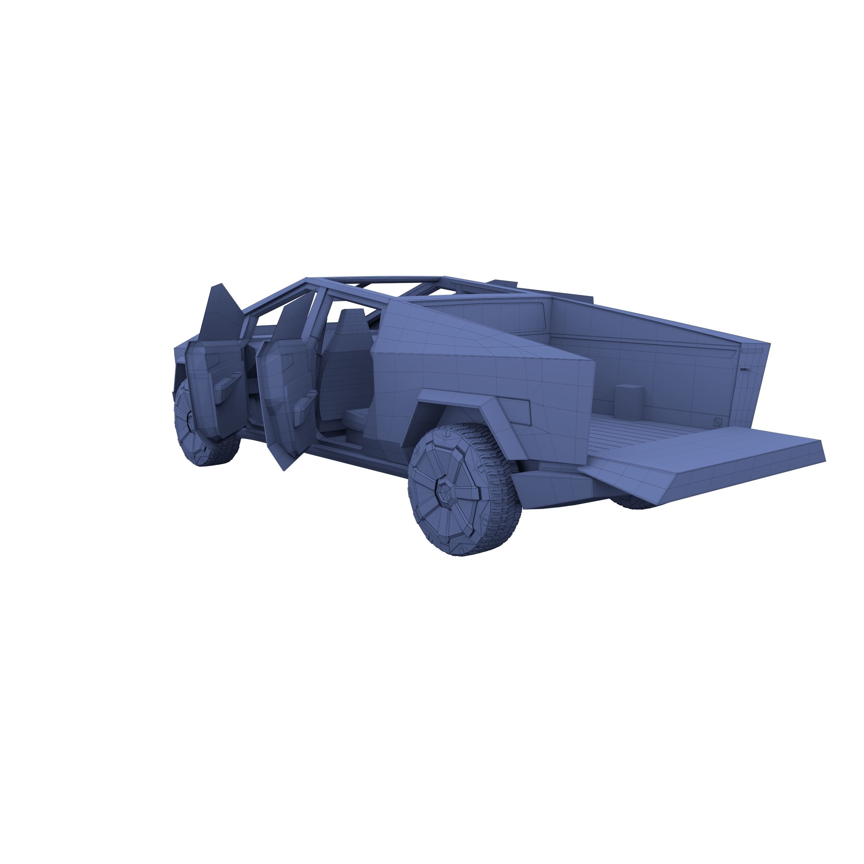Tesla Cybertruck with chassis and interior Blue 3D model_29