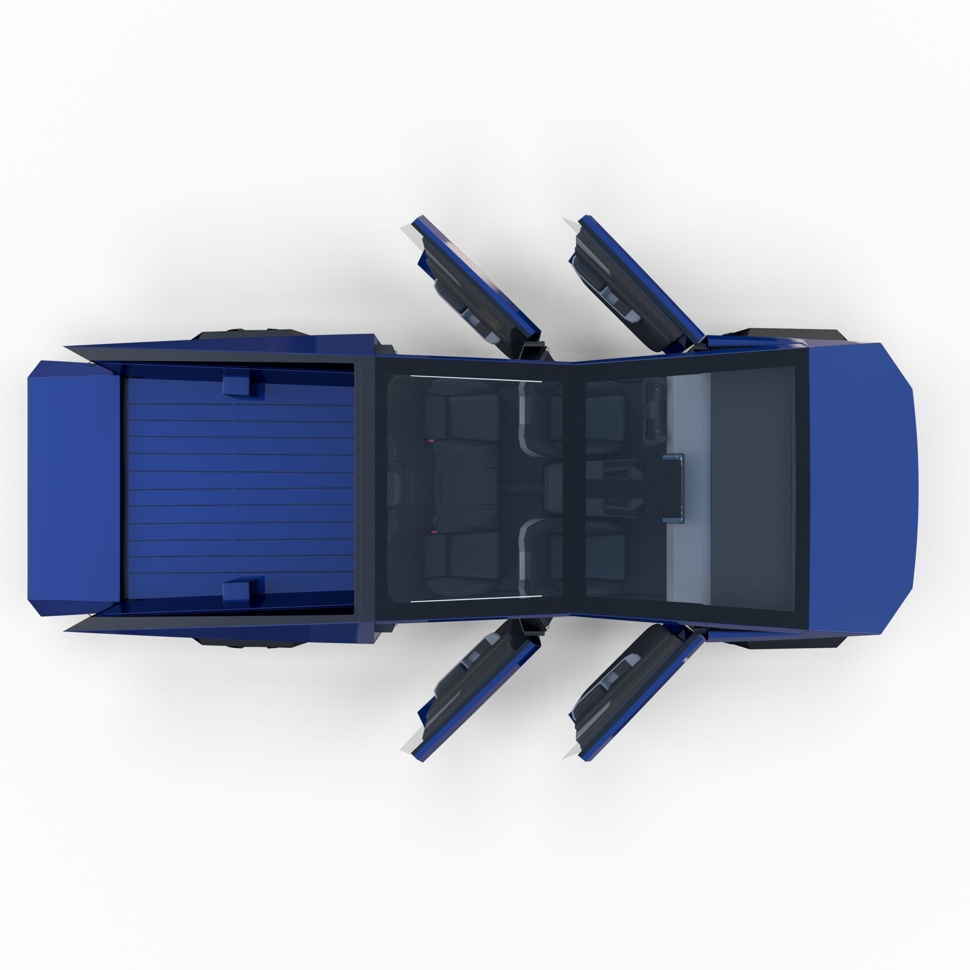 Tesla Cybertruck with chassis and interior Blue 3D model_2