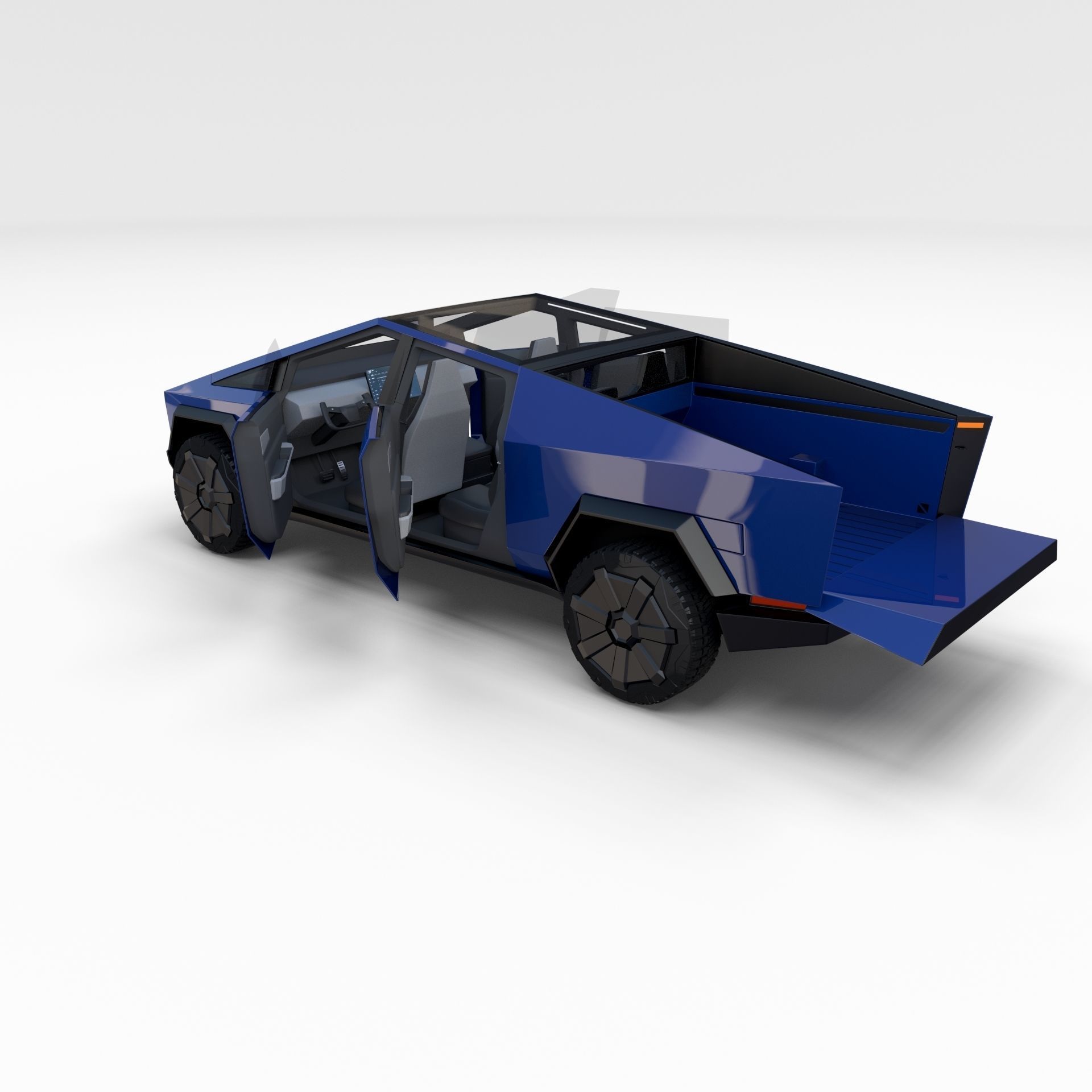 Tesla Cybertruck with chassis and interior Blue 3D model_21