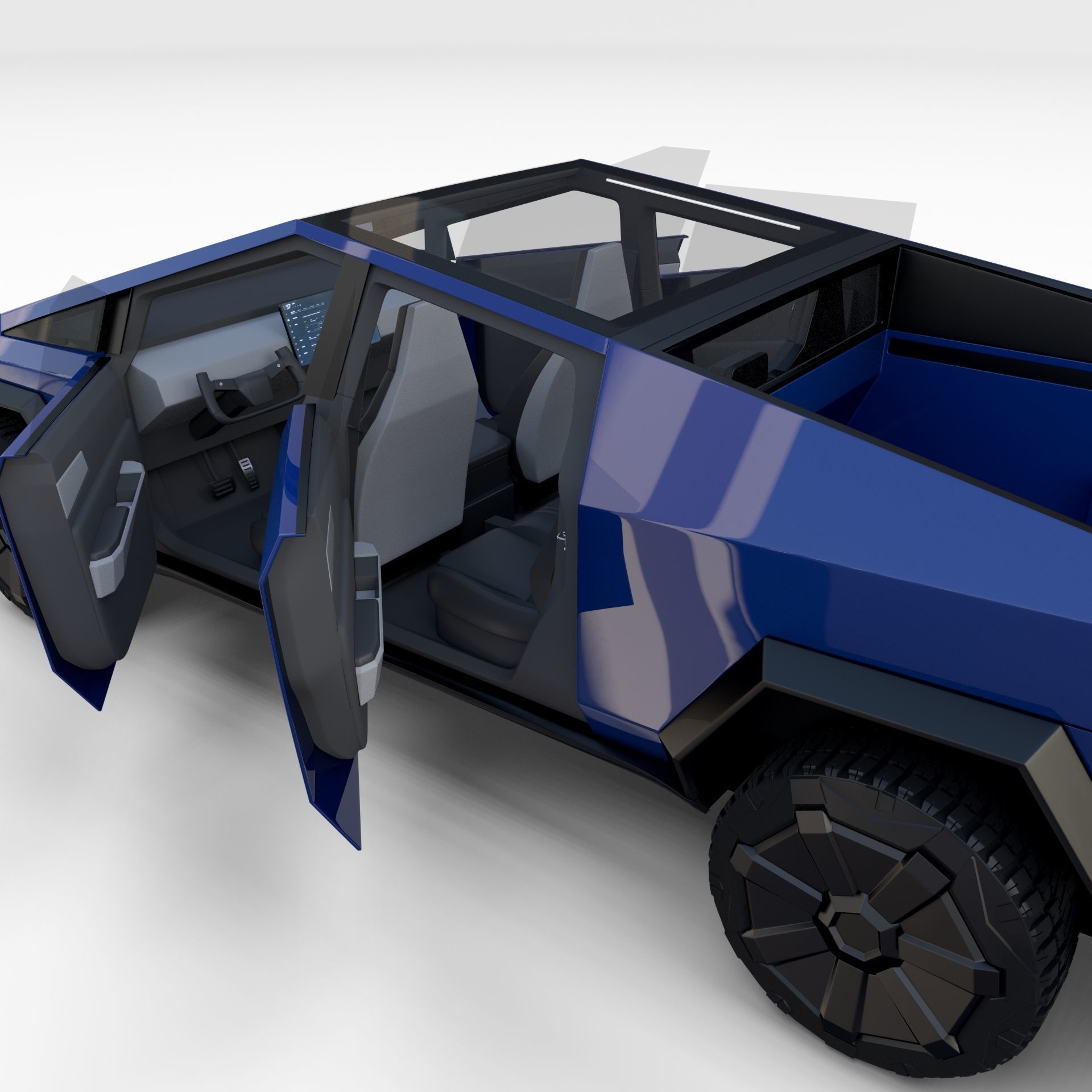 Tesla Cybertruck with chassis and interior Blue 3D model_24