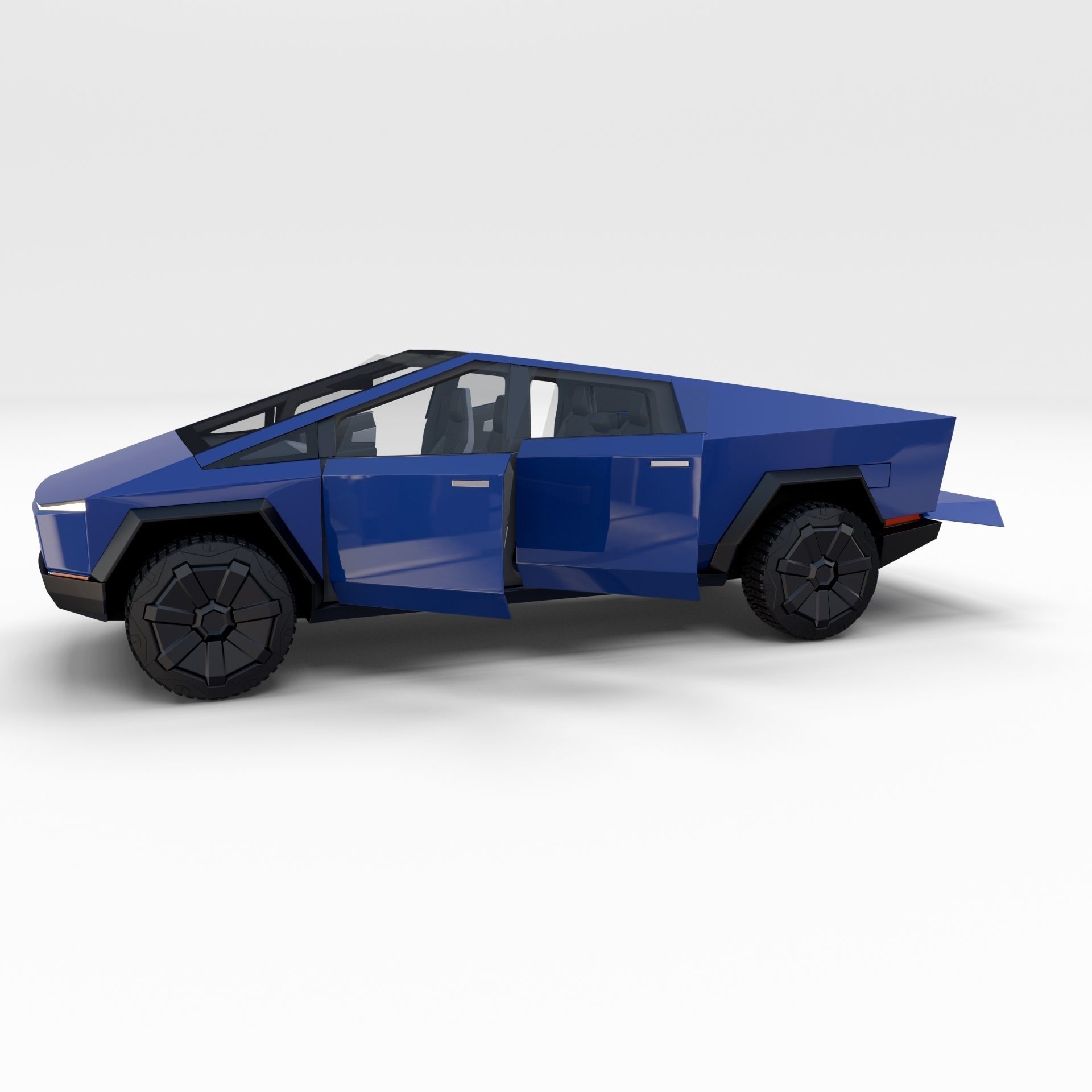 Tesla Cybertruck with chassis and interior Blue 3D model_17