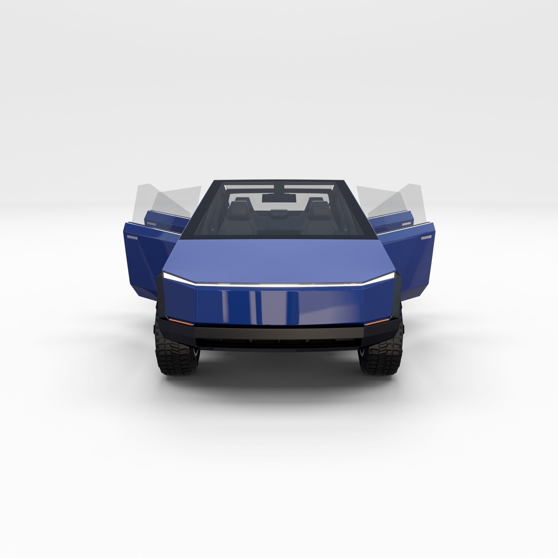 Tesla Cybertruck with chassis and interior Blue 3D model_16