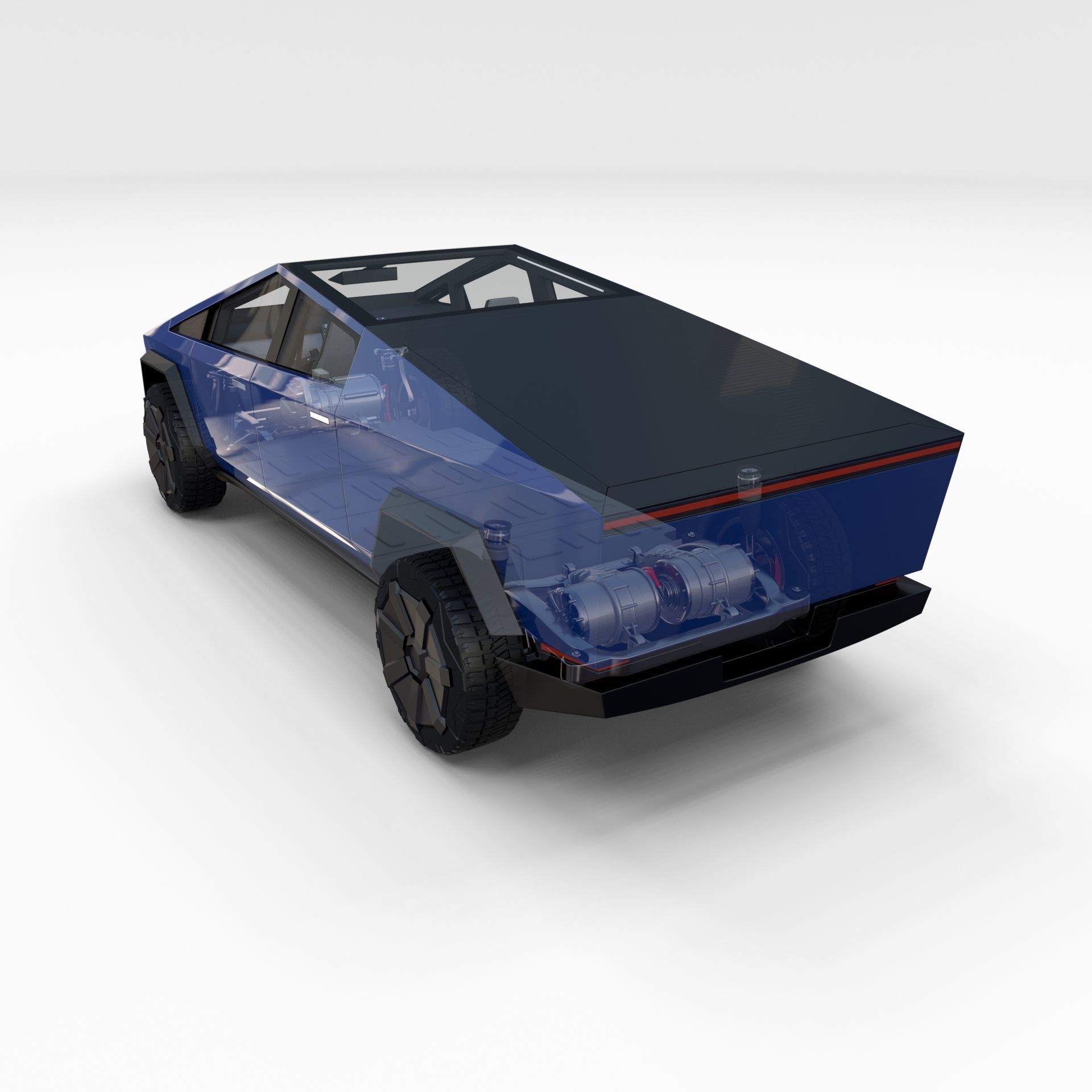 Tesla Cybertruck with chassis and interior Blue 3D model_50