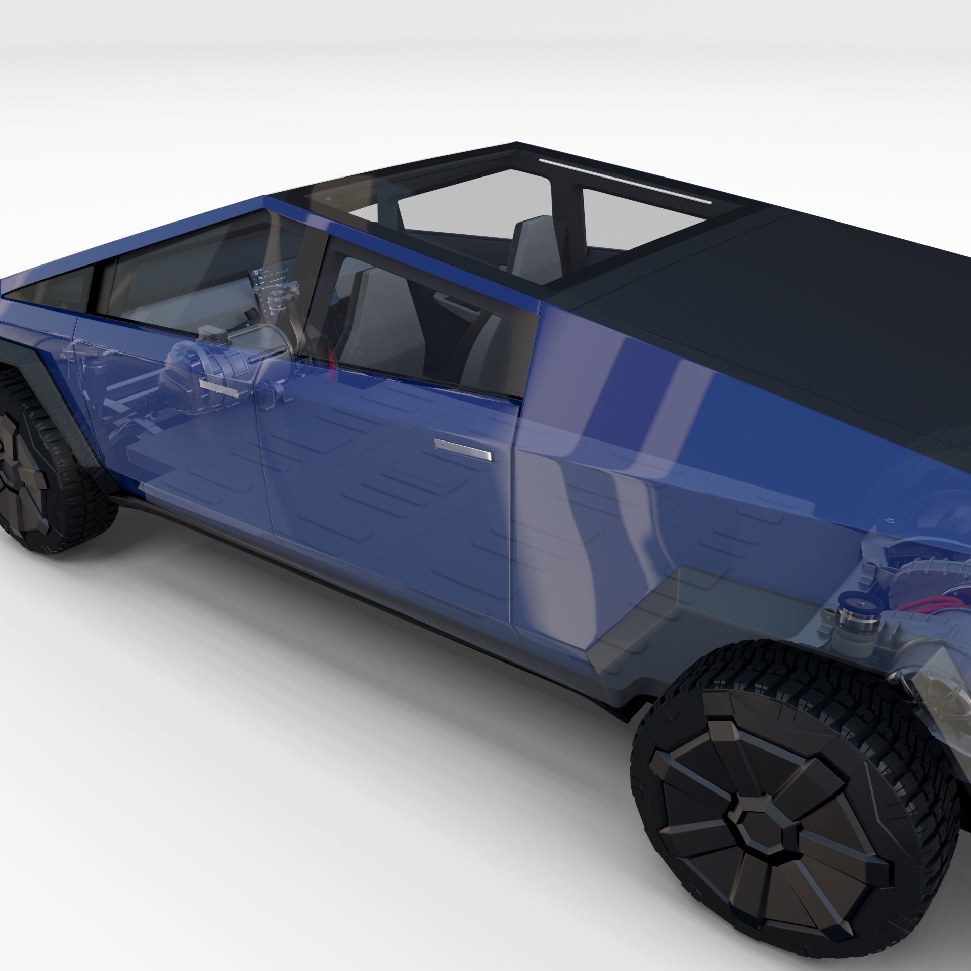 Tesla Cybertruck with chassis and interior Blue 3D model_49