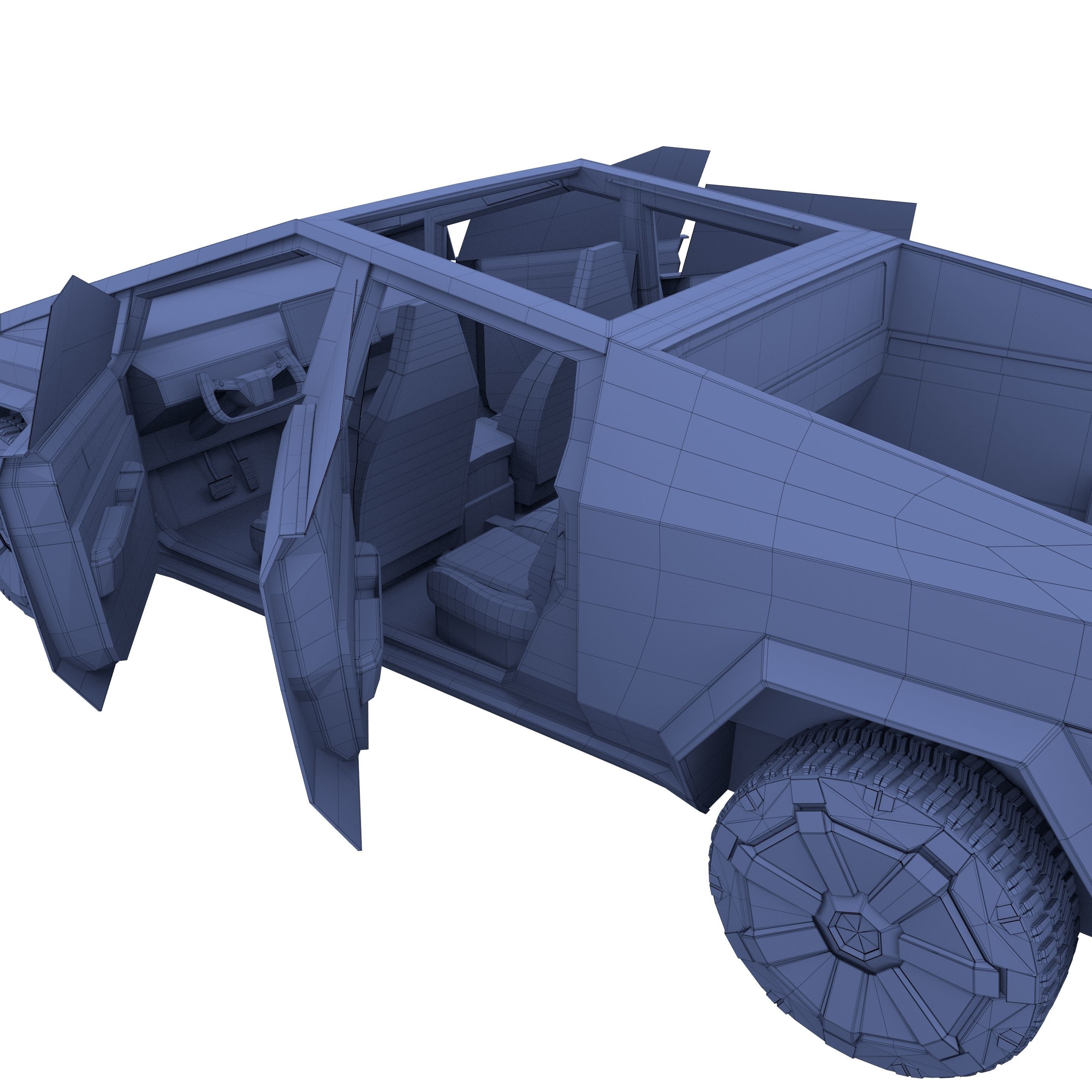 Tesla Cybertruck with chassis and interior Blue 3D model_36