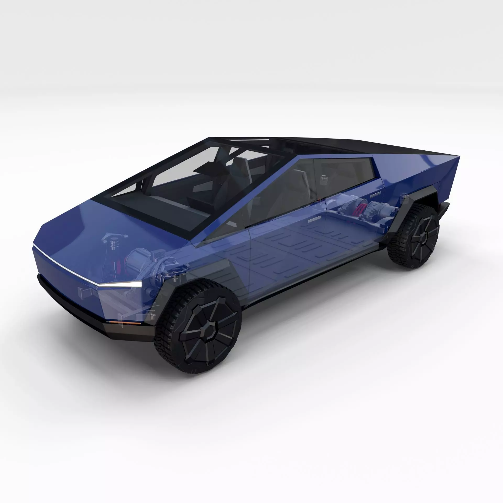 Tesla Cybertruck with chassis and interior Blue 3D model_0