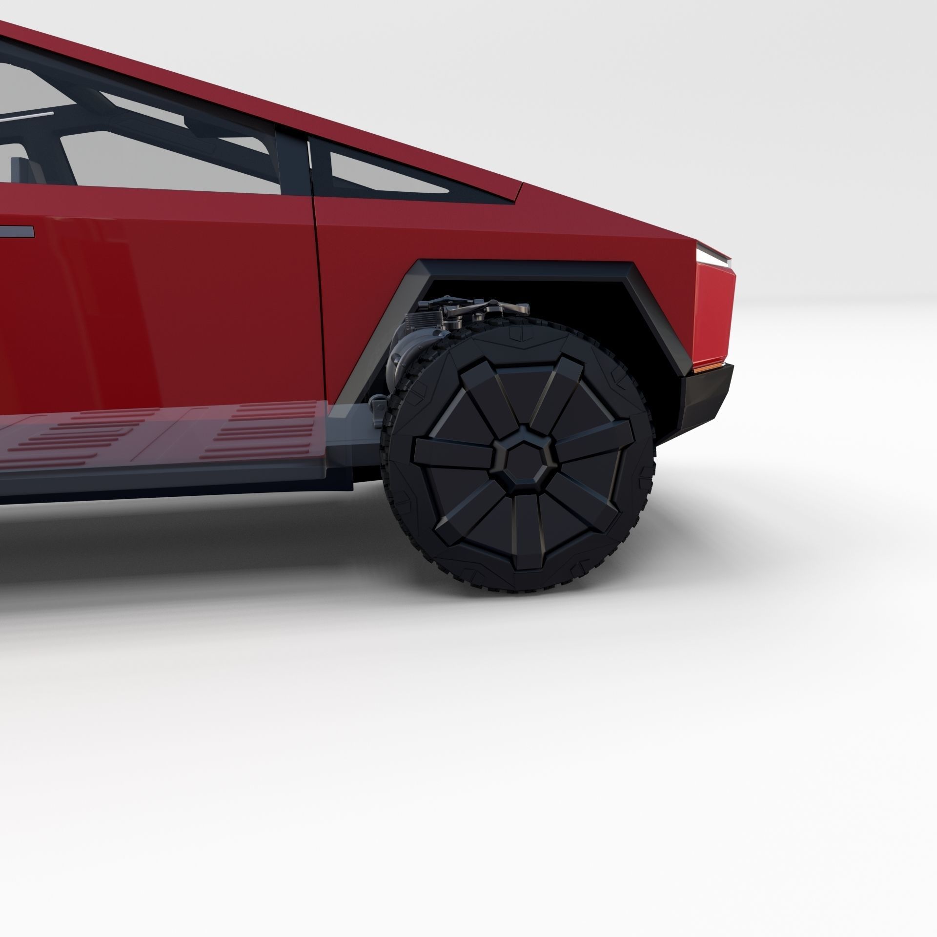 Tesla Cybertruck with chassis and interior Red 3D model_51