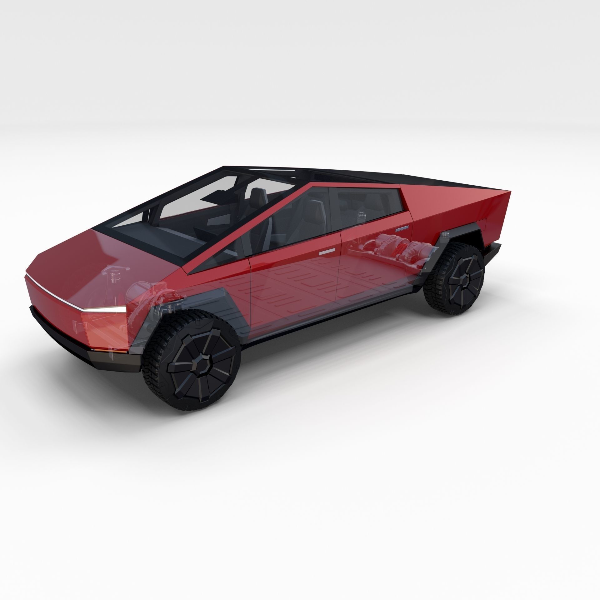 Tesla Cybertruck with chassis and interior Red 3D model_45