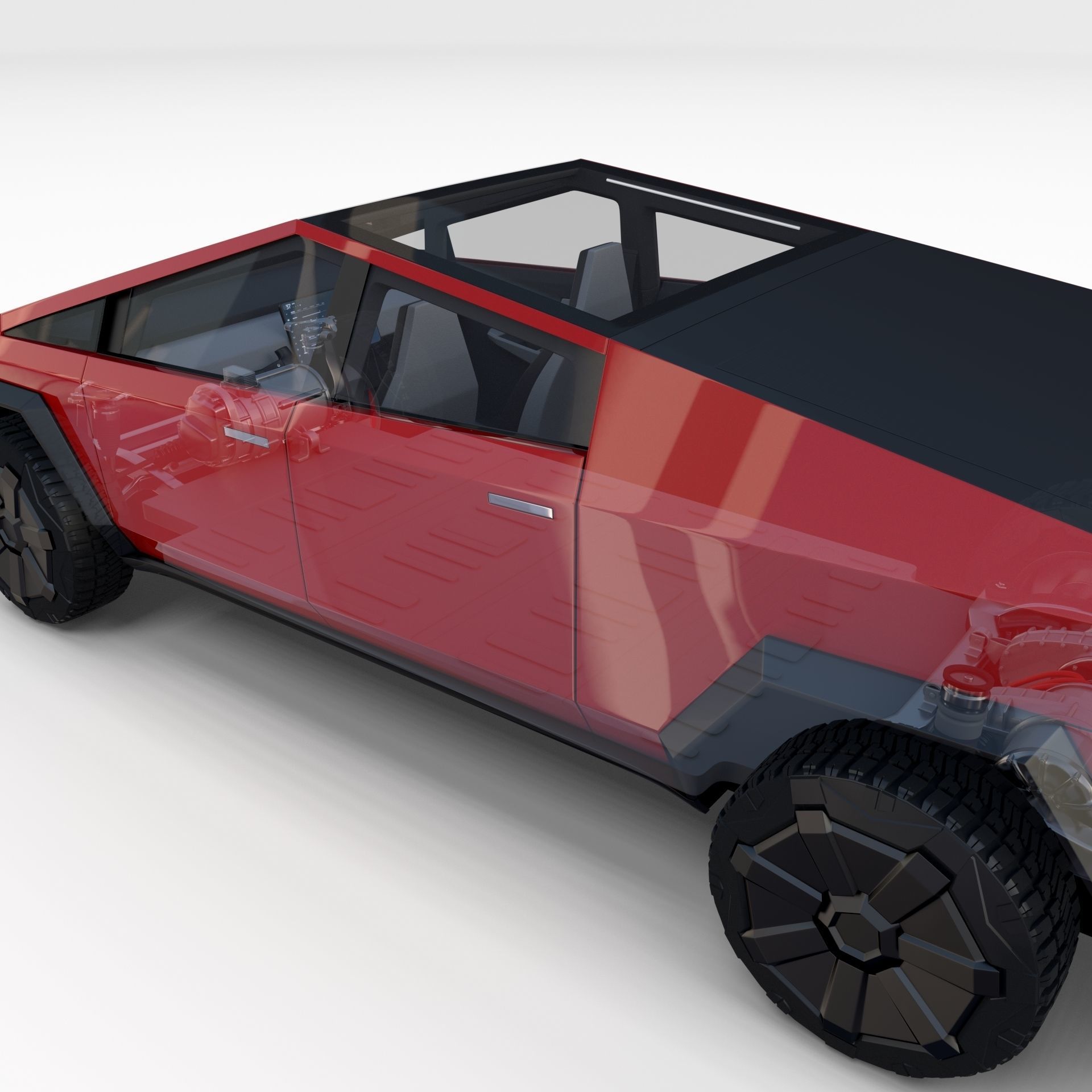 Tesla Cybertruck with chassis and interior Red 3D model_49